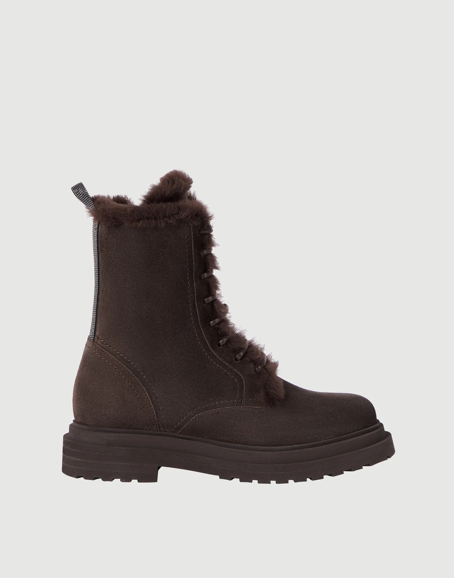 Suede boots with shearling lining and shiny loop detail - 1