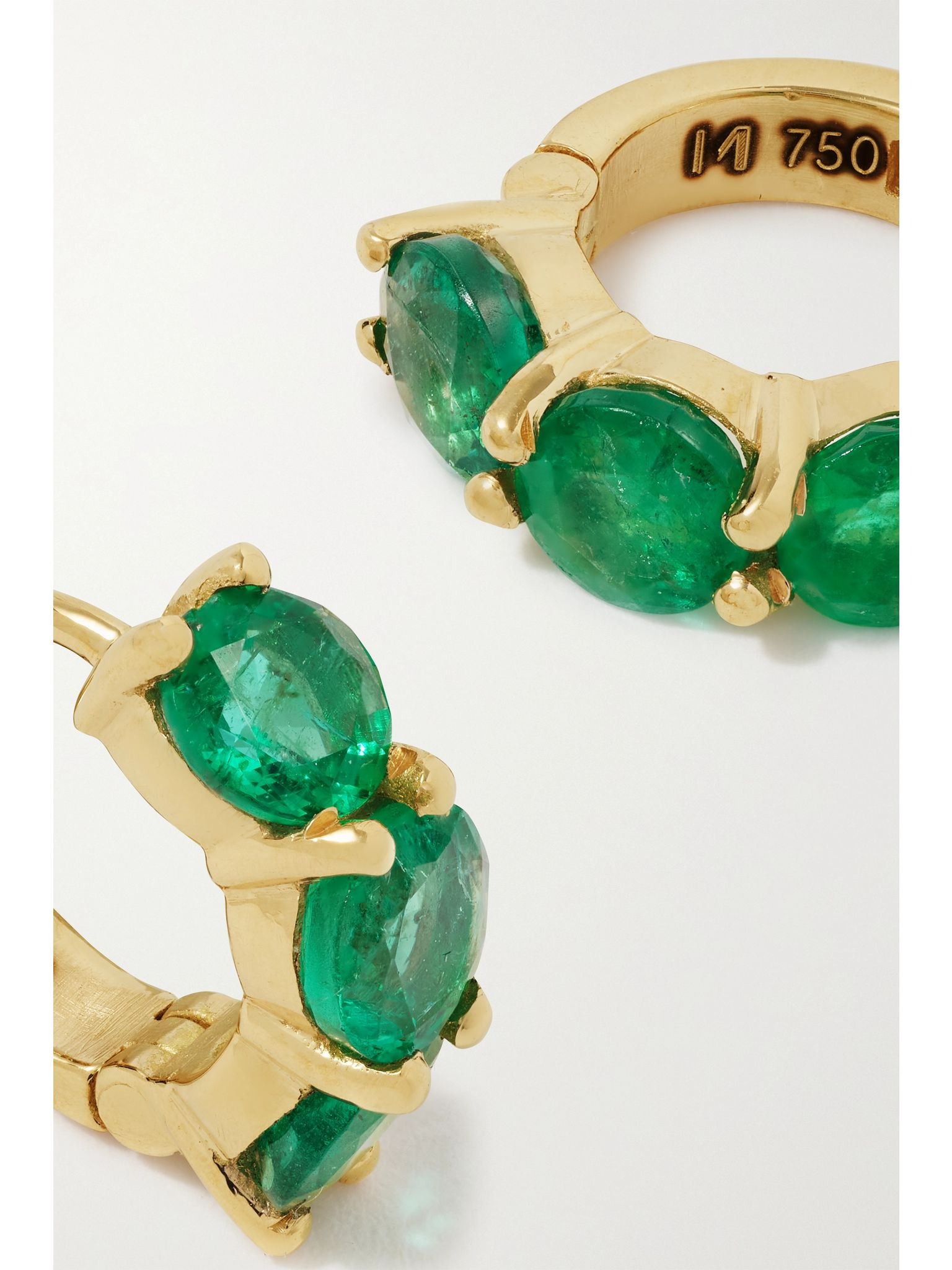 18-karat gold emerald hoop earrings Green - 5