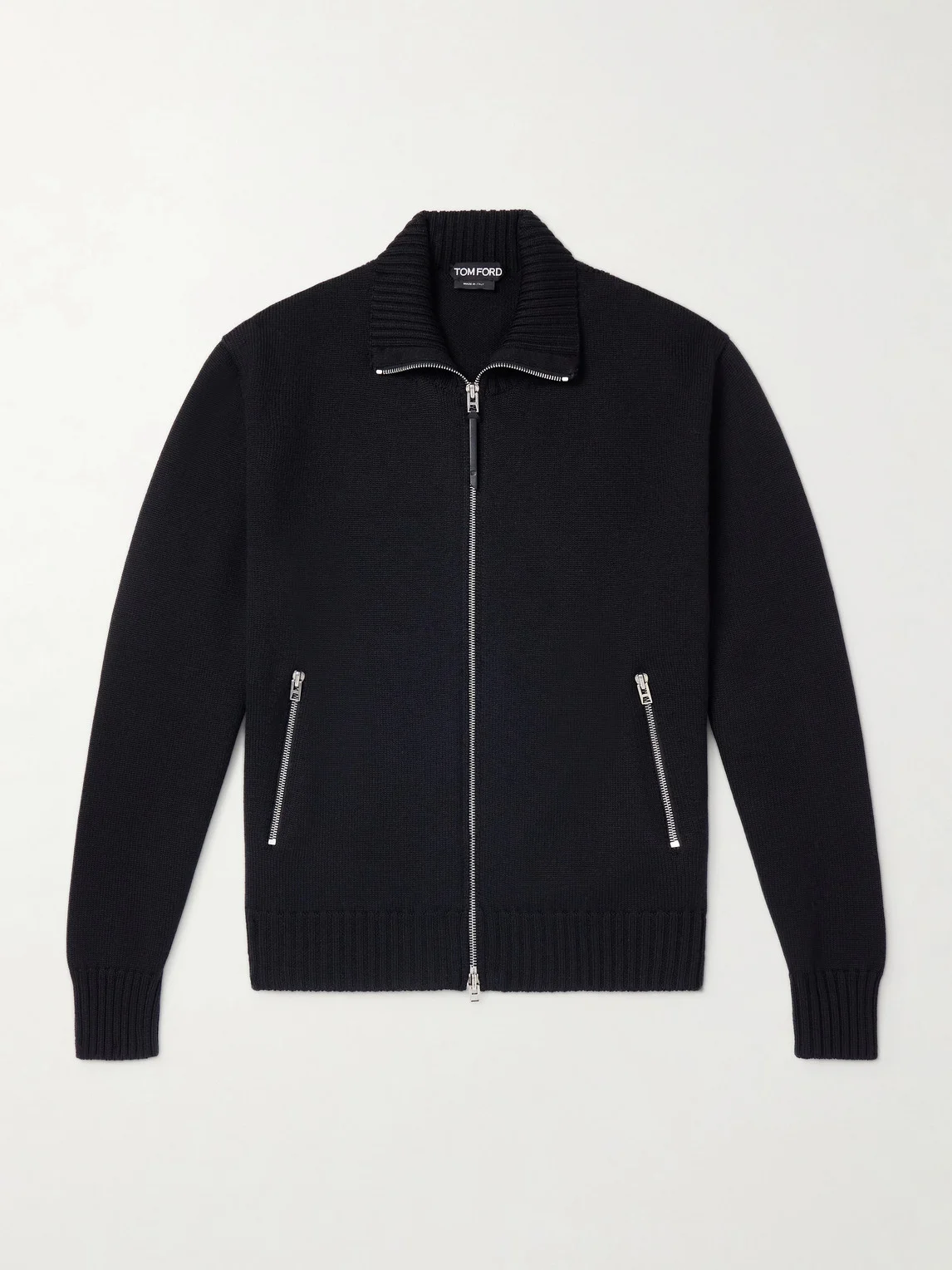 Leather-Trimmed Merino Wool Cardigan - 1