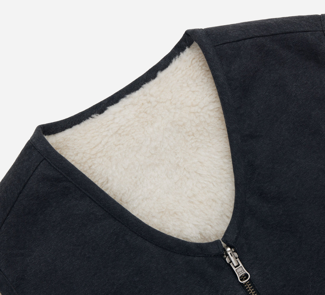 Reversible Work Vest - Black Canvas/Ecru Wool Sherpa - 5