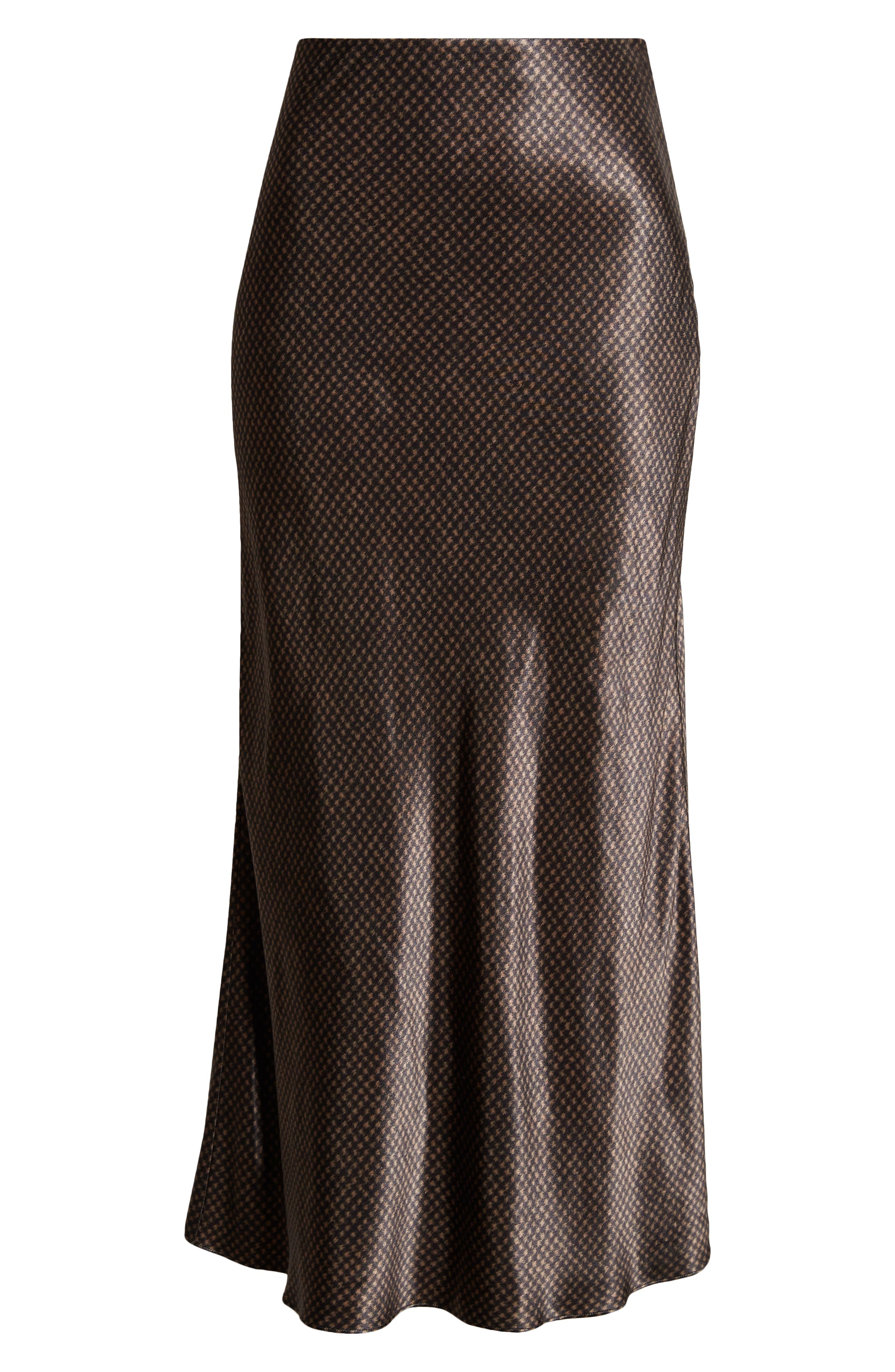 Vince Brushed Houndstooth Check Satin Slip Skirt in Black/Camel at Nordstrom, Size 0 - 6