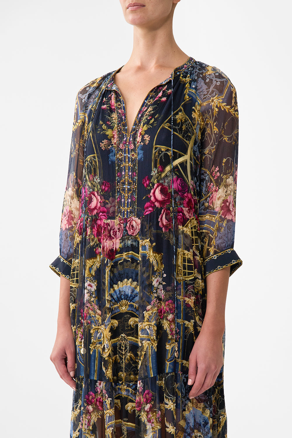 LONG GATHERED PANEL DRESS - 5