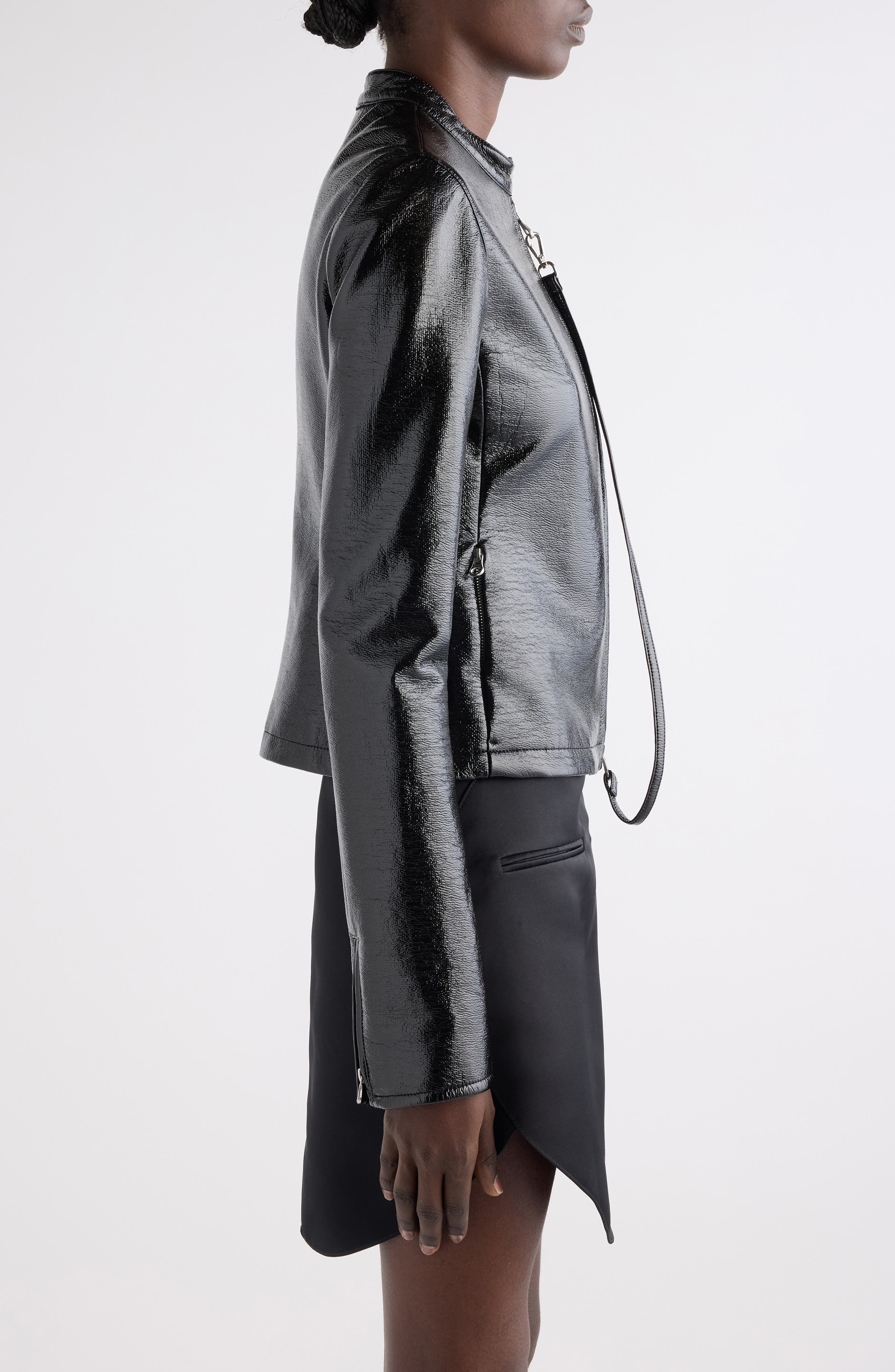 Courrèges City Vinyl Biker Jacket in Black at Nordstrom - 4