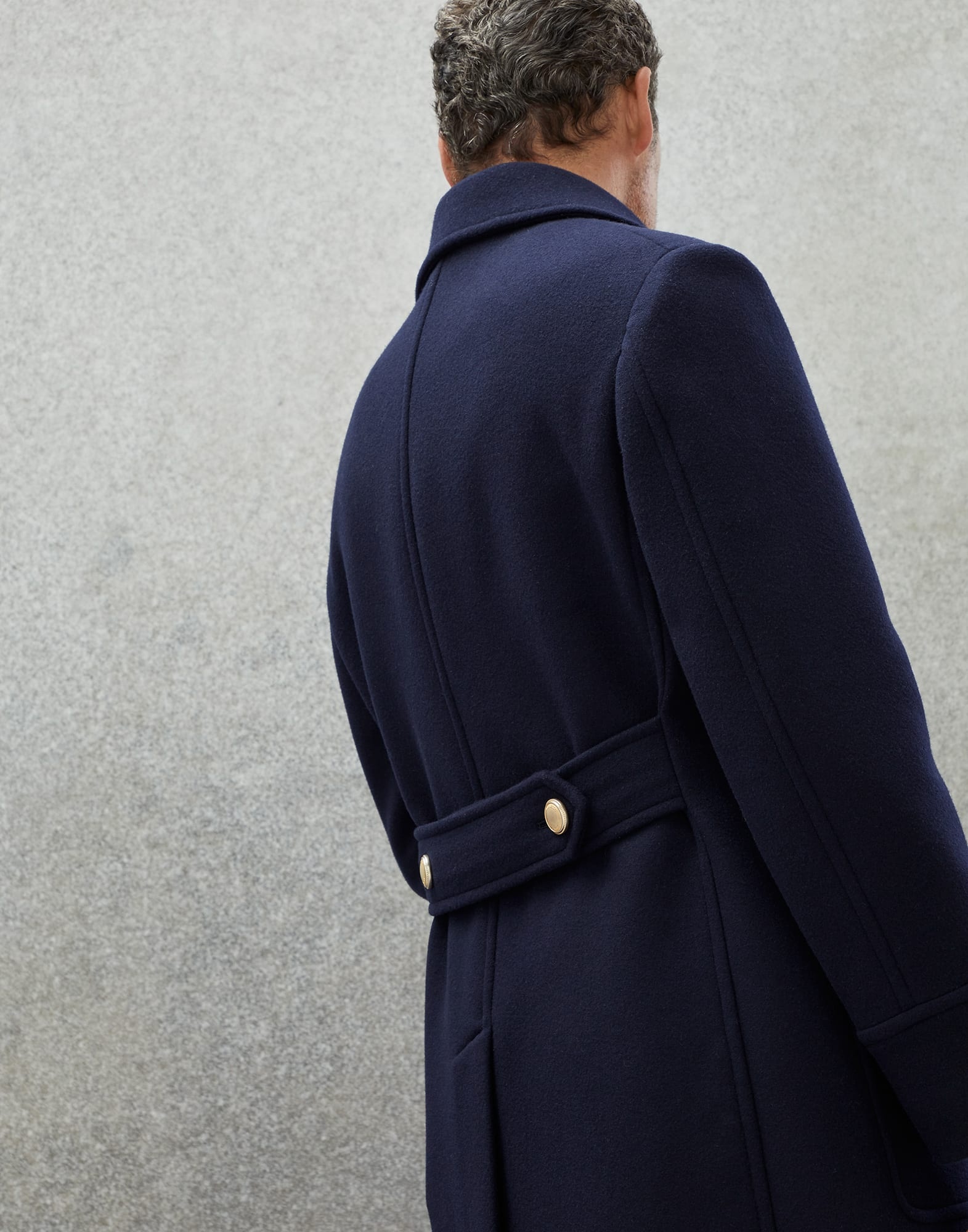 Virgin wool and cashmere double cloth one-and-a-half breasted coat with metal buttons - 3