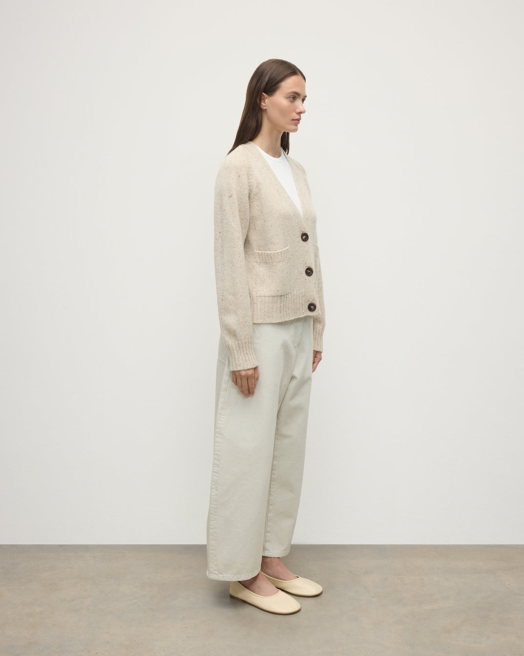 Donegal Cashmere Cream V Neck Cardigan - 3