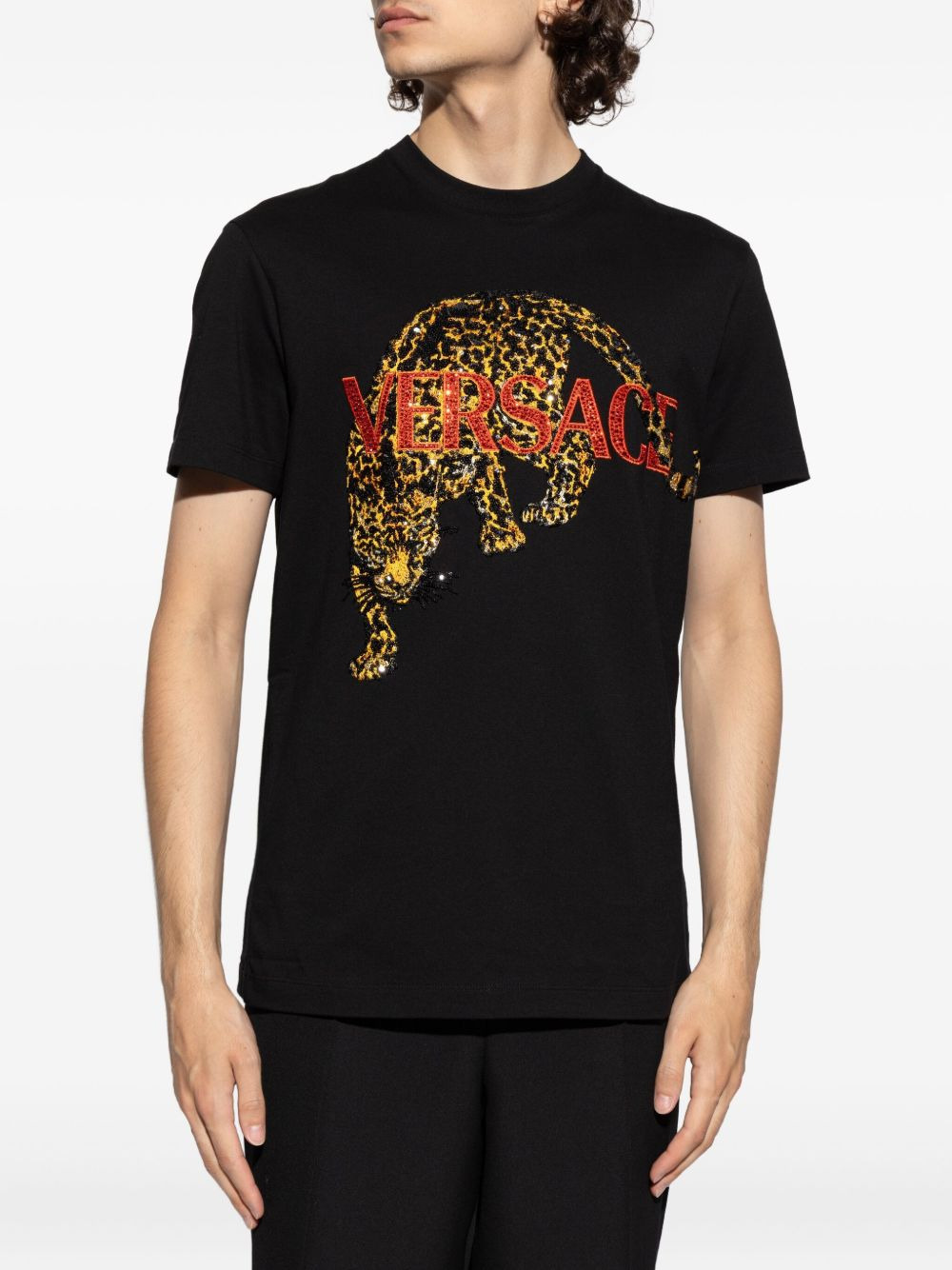 sequin-embellished jaguar T-shirt - 3