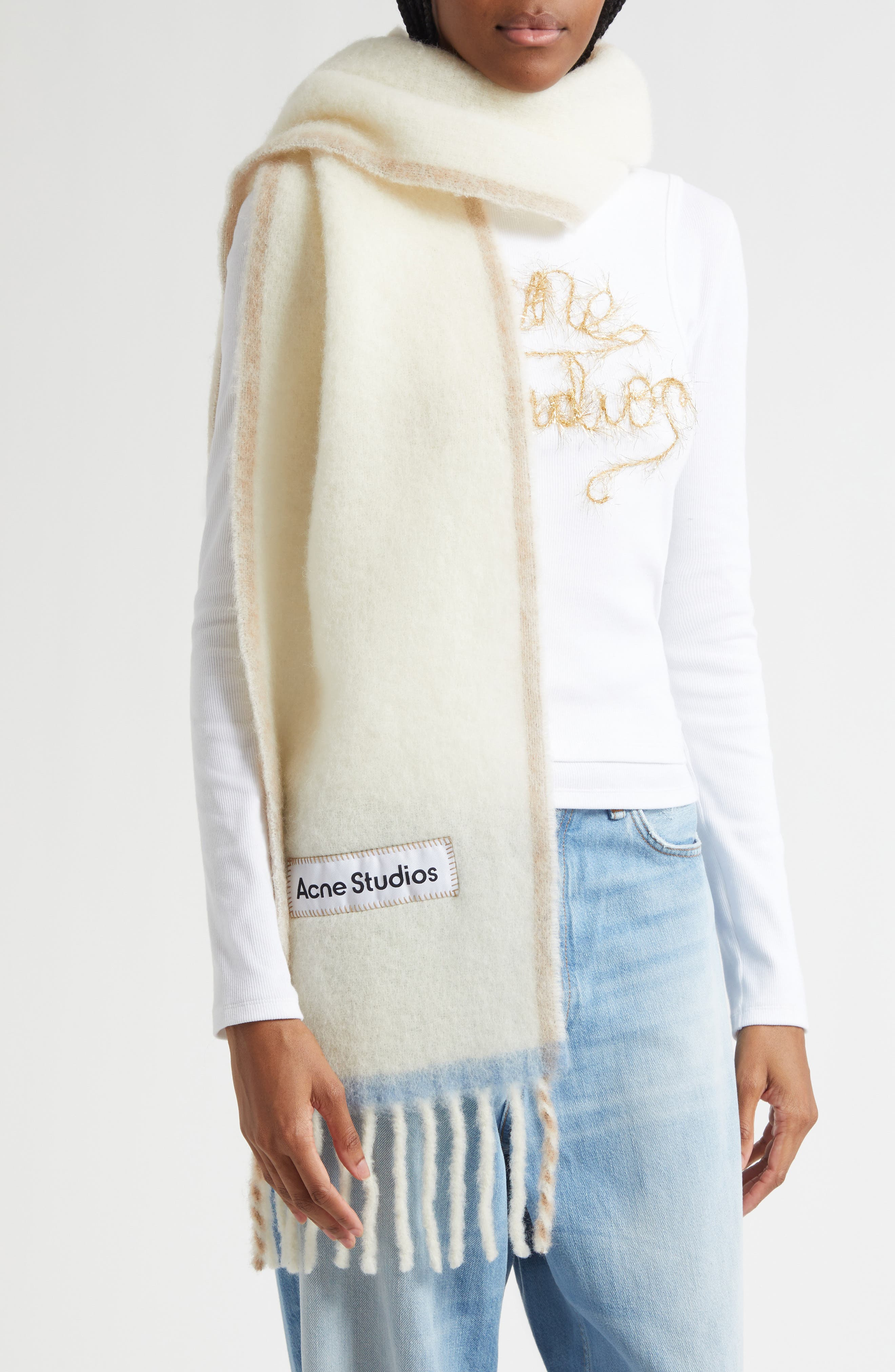 Acne Studios Valley Fringe Scarf in White at Nordstrom - 2