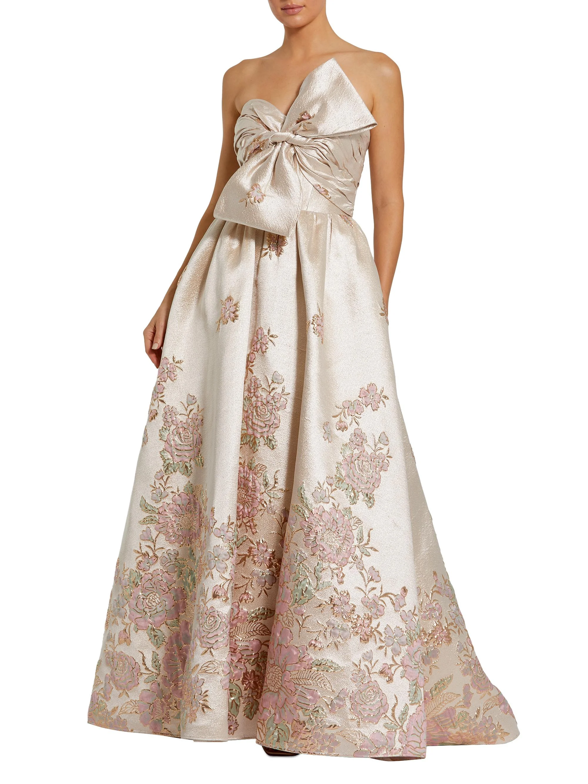 Women's Evening Brocade Strapless Gown - Champagne Multi - 1