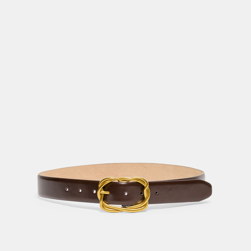 BRAIDED BUCKLE BELT MAHOGANY GOLD 1