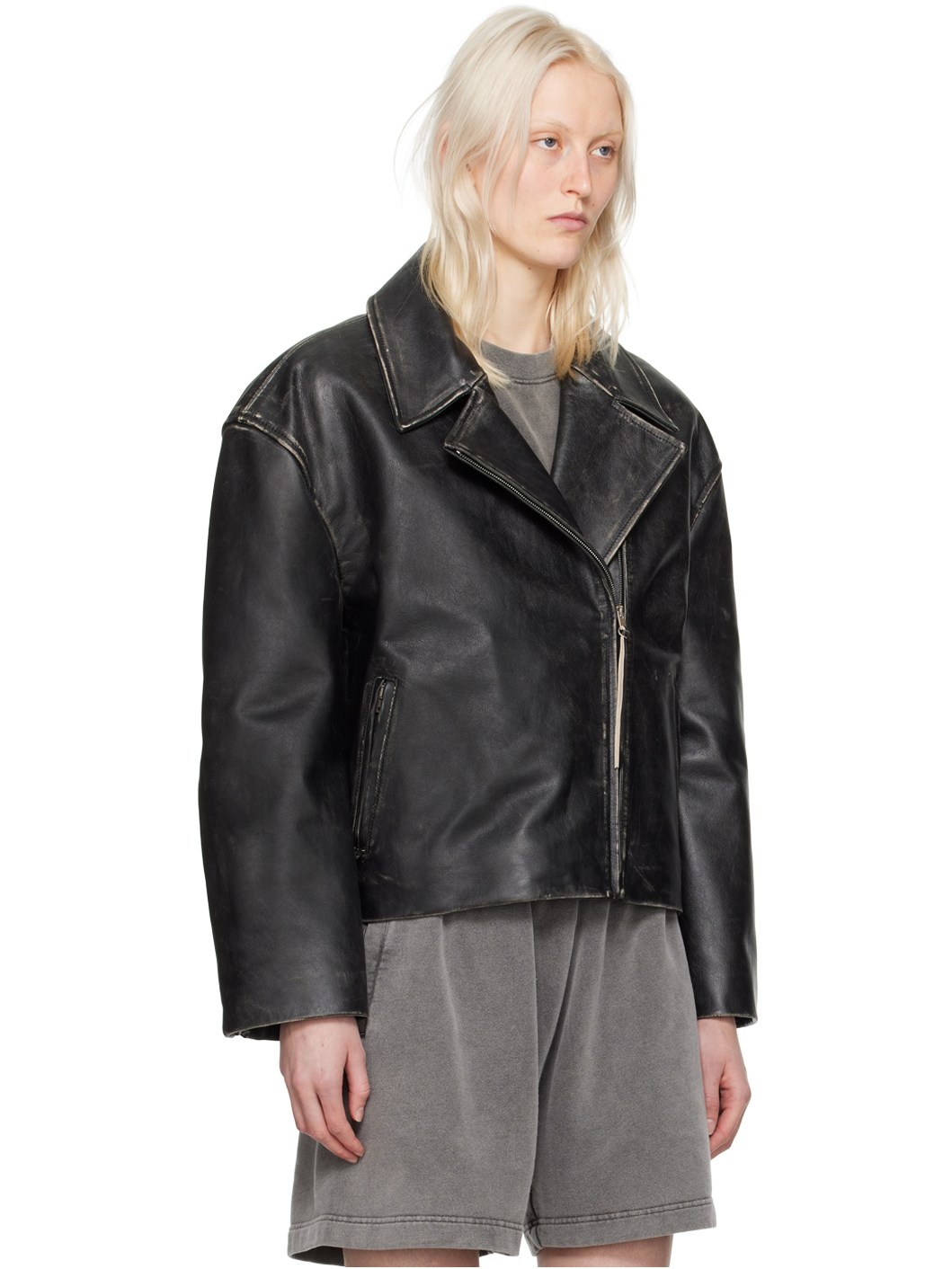 Black Padded Leather Jacket - 2