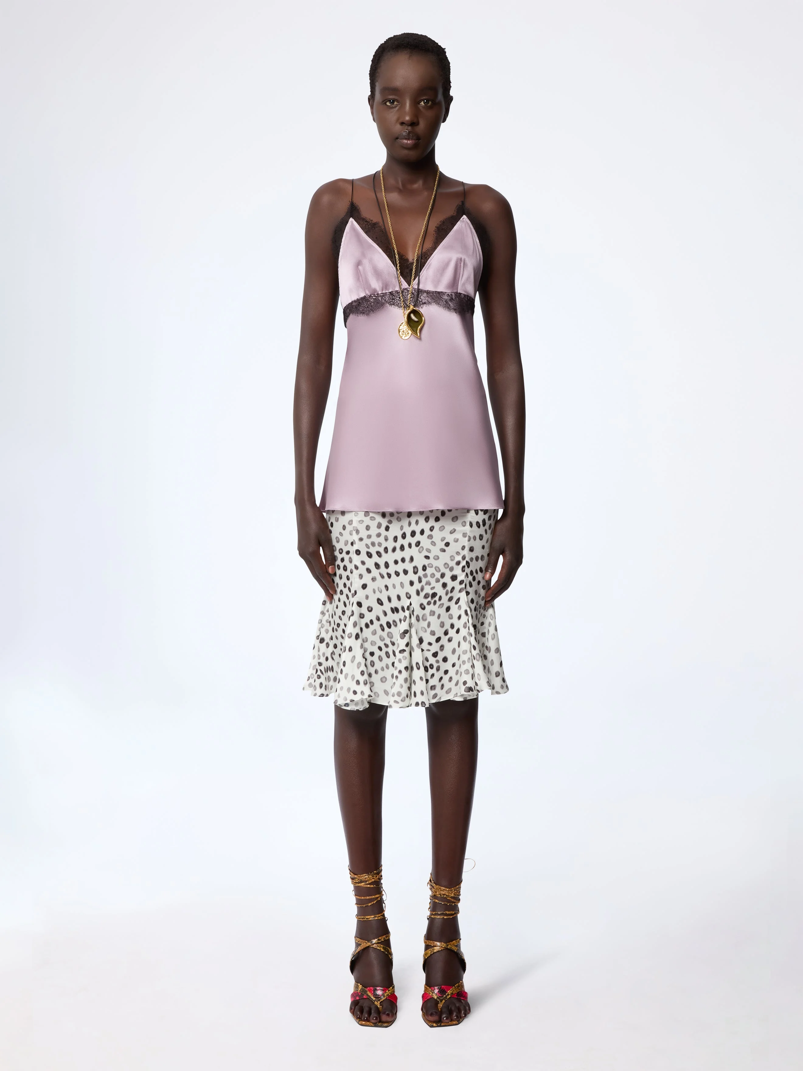 Mauve V-Neck Silk Satin Top - 1