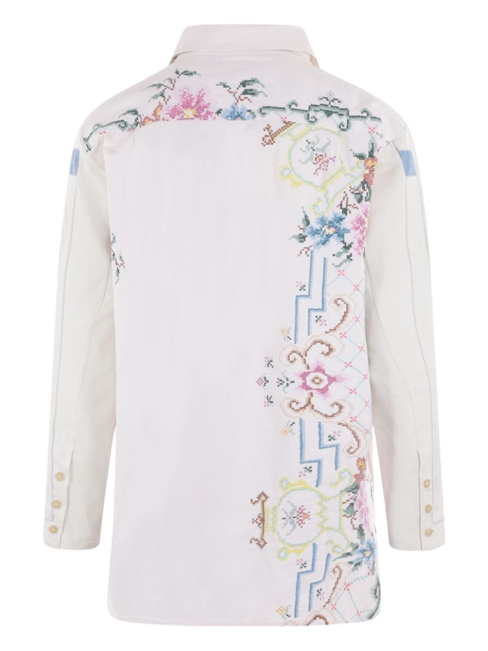 floral-embroidery linen shirt - 2