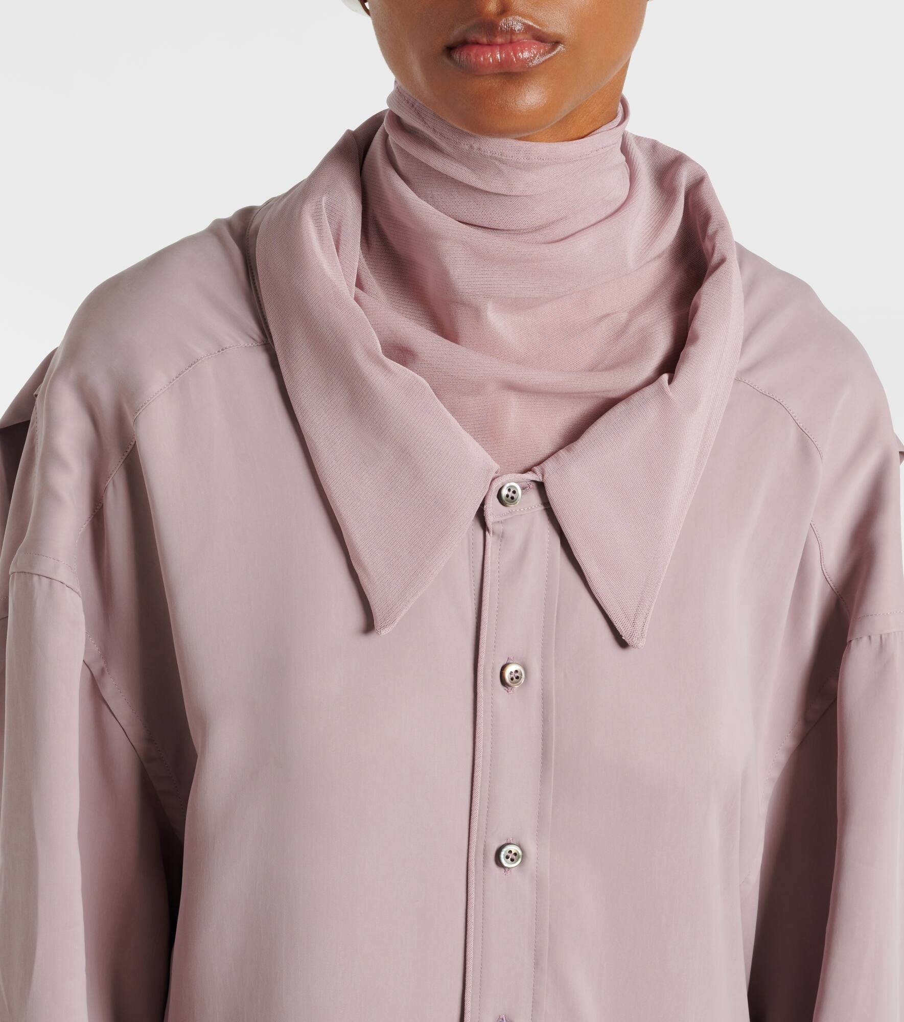 Turtleneck mesh-trimmed shirt dress - 4