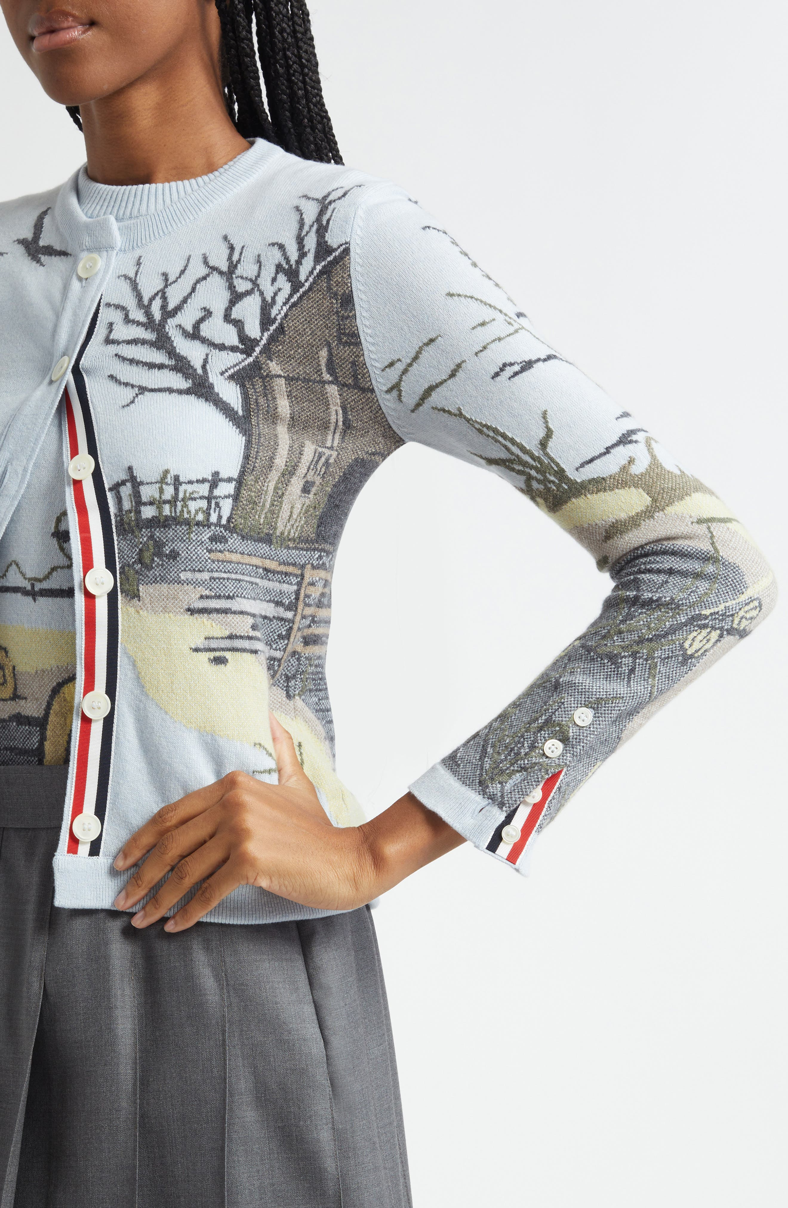 Thom Browne Seasonal Print Cashmere Cardigan in Light Blu at Nordstrom - 5