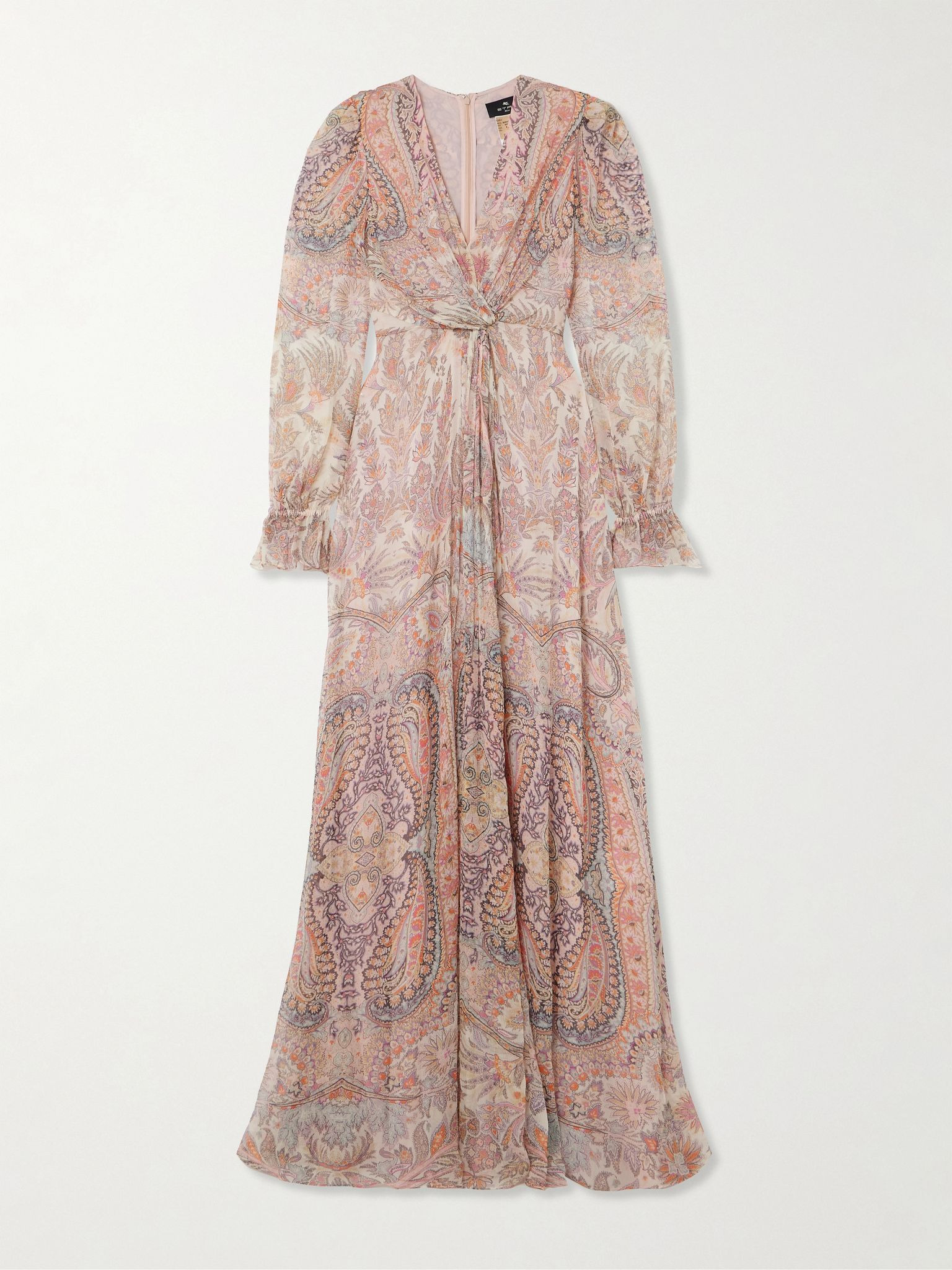 Twist-front paisley-print silk-crepon maxi dress Baby pink - 1