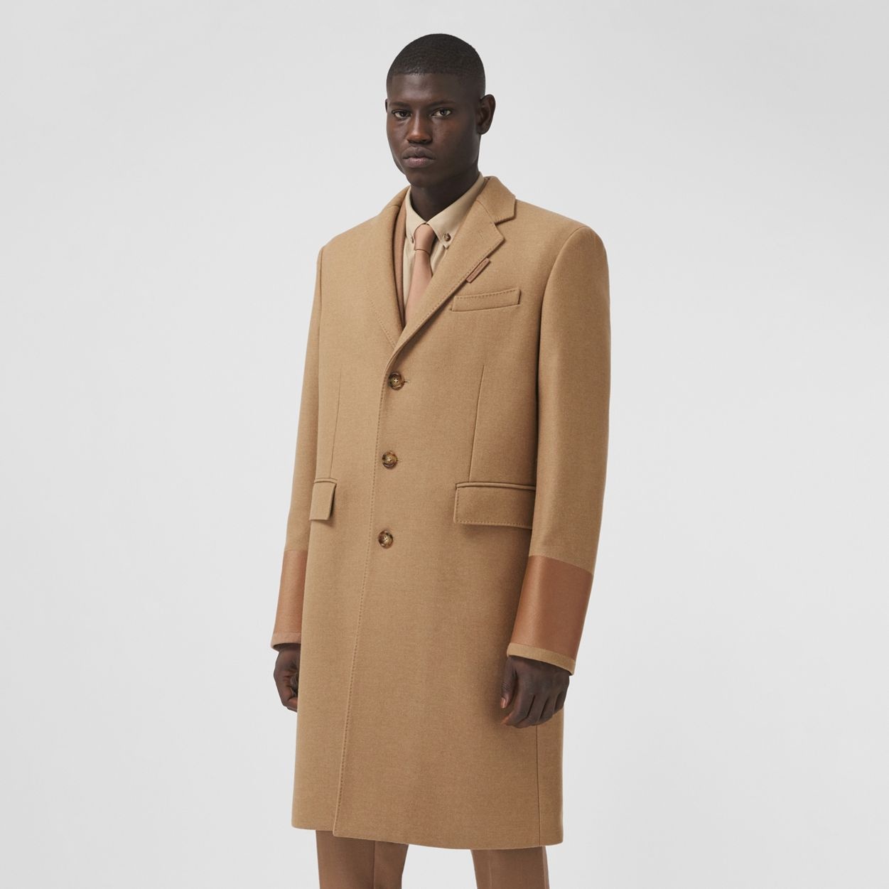 Cuff Detail Camel Hair Wool Tailored Coat - 7