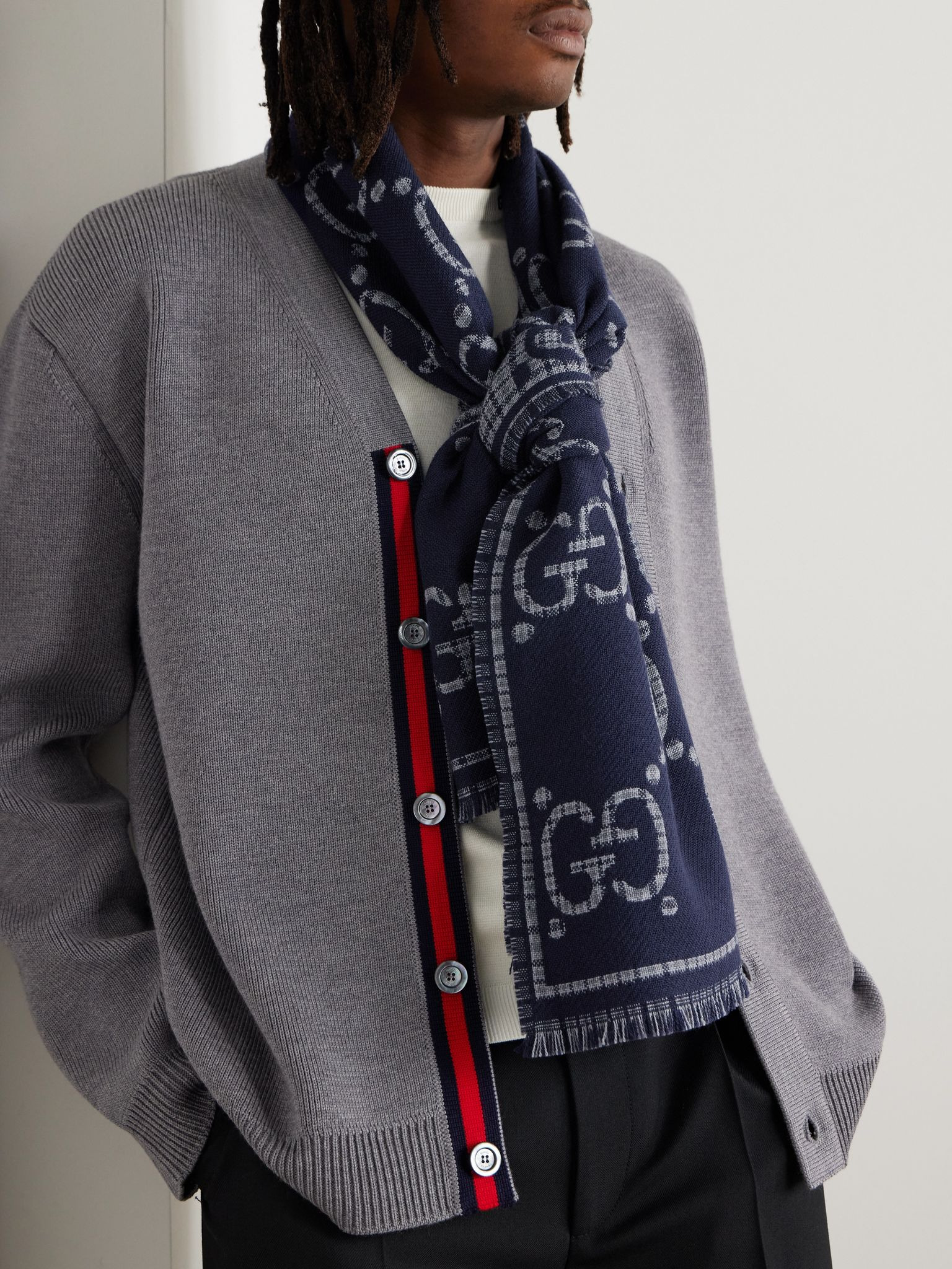 Logo-Jacquard Wool Scarf Blue - 2