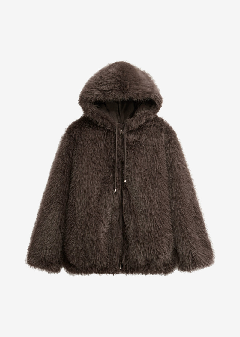 Savoie Faux Fur Hooded Jacket - Brown 1
