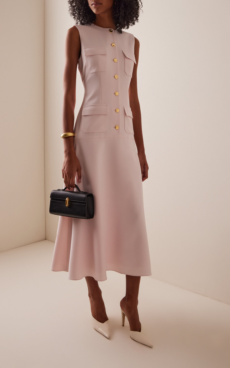 BRANDON MAXWELL Exclusive RIviera Buttoned Crepe Midi Dress pink outlook