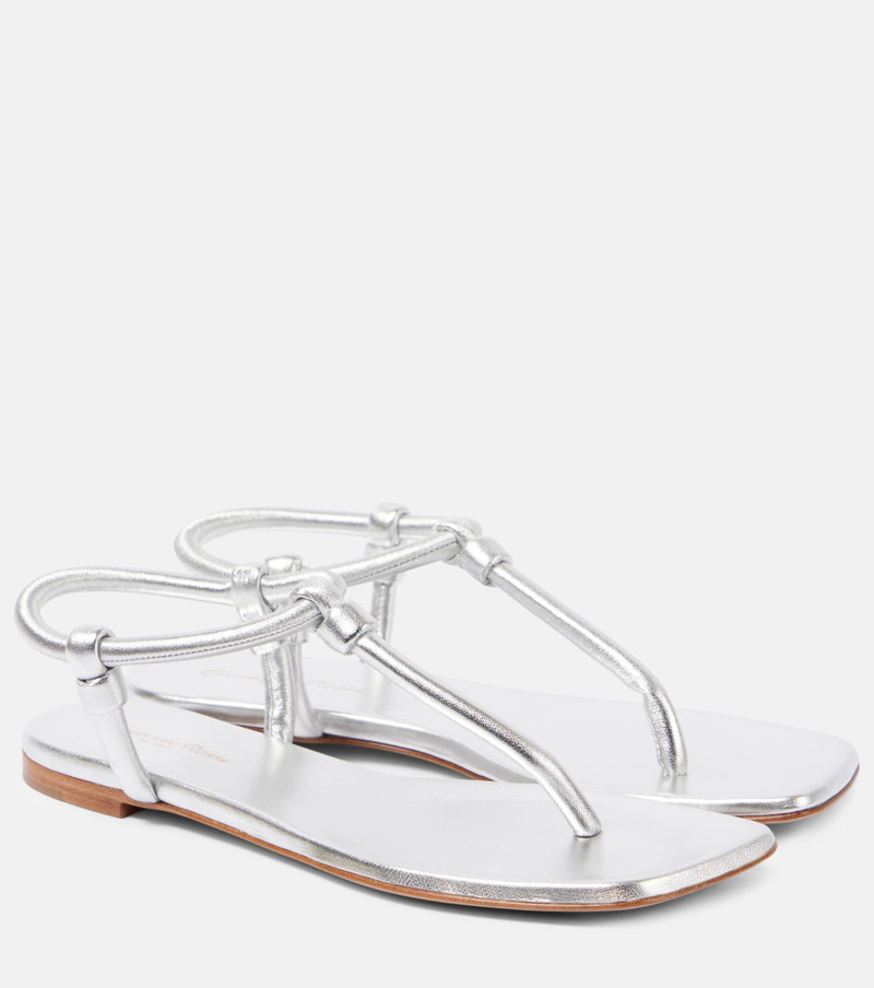 Juno metallic leather thong sandals - 1