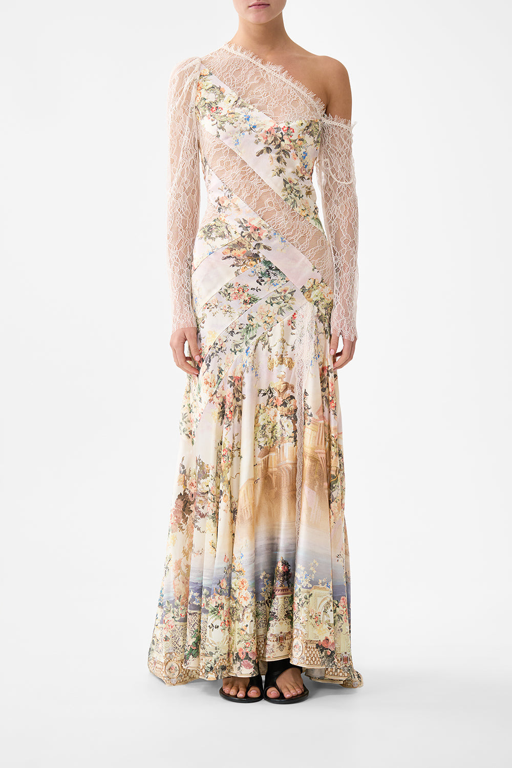 LACE SPLICE ONE SHOULDER DRESS - 8