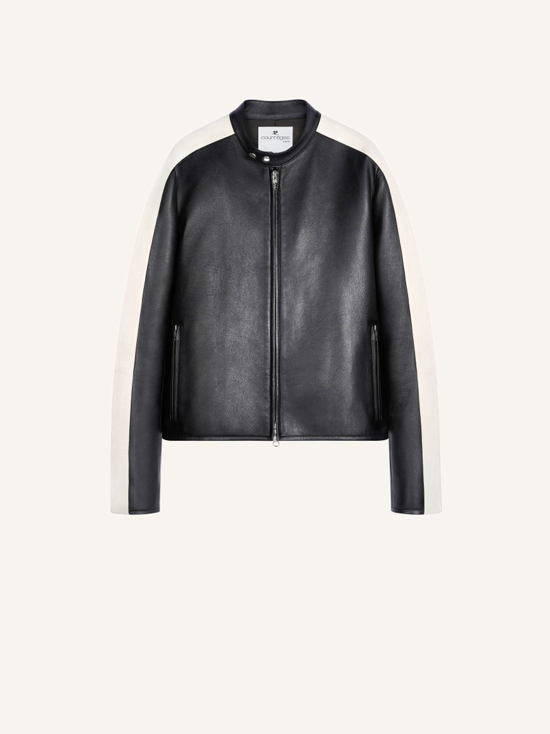 CONTRAST BIKER LEATHER JACKET - 1