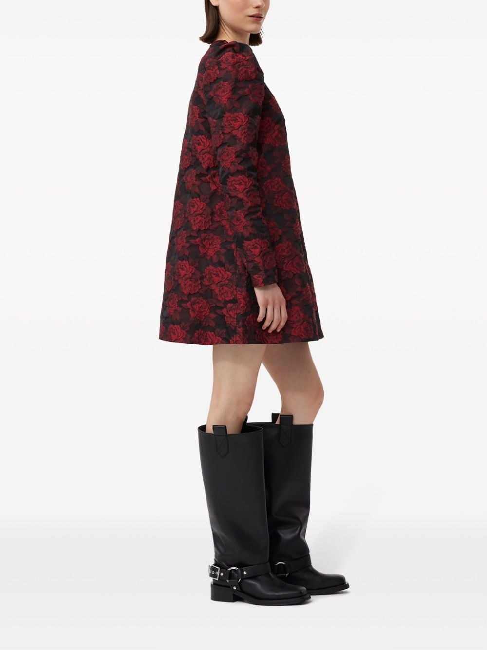 botanical-print jacquard long-sleeve minidress - 3