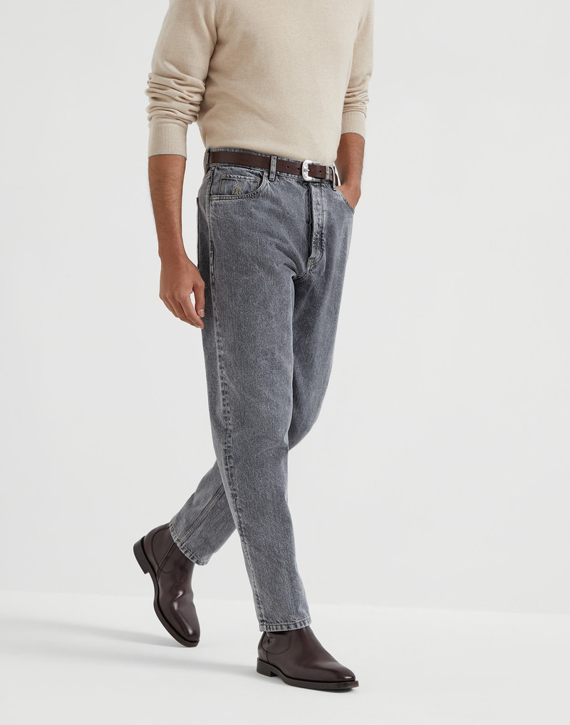 Grey denim iconic fit five-pocket trousers 1