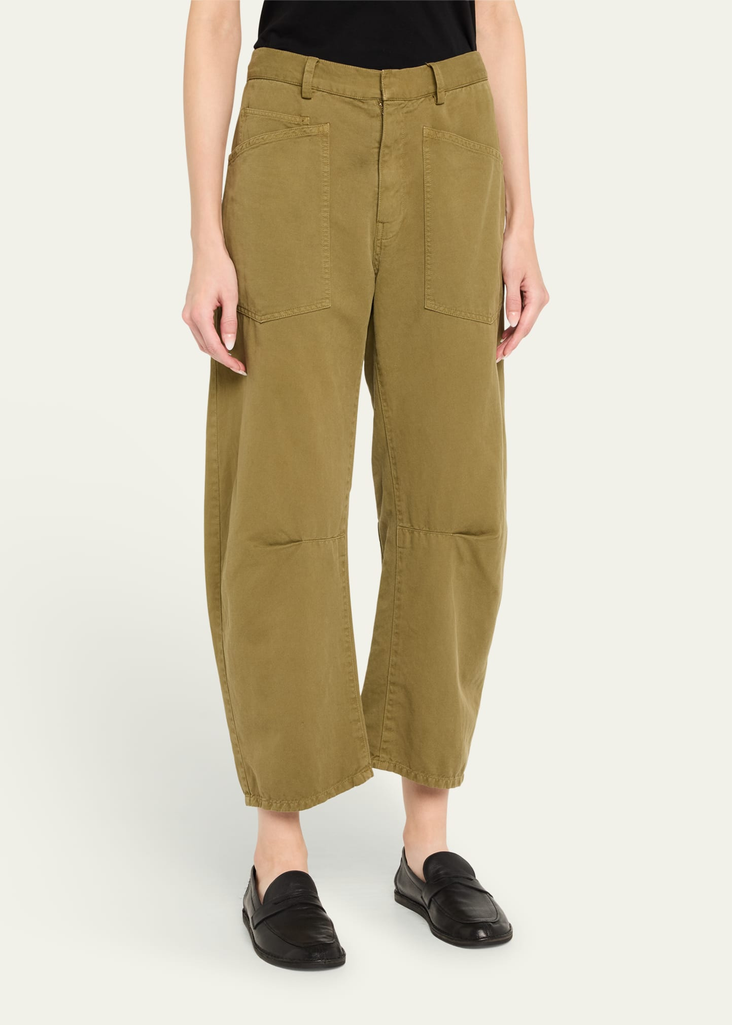 Shon Olive Green Barrel-Leg Ankle Pants - 4