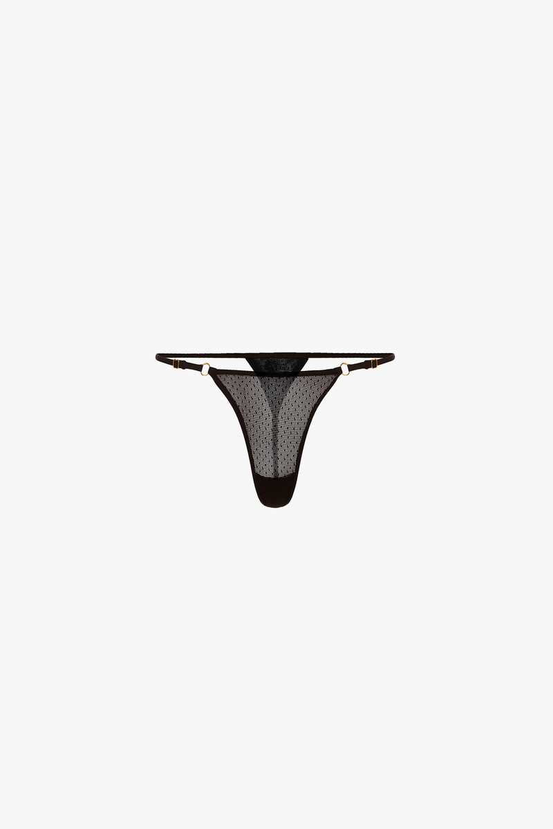 Sequin Mesh Thong In Black - 1