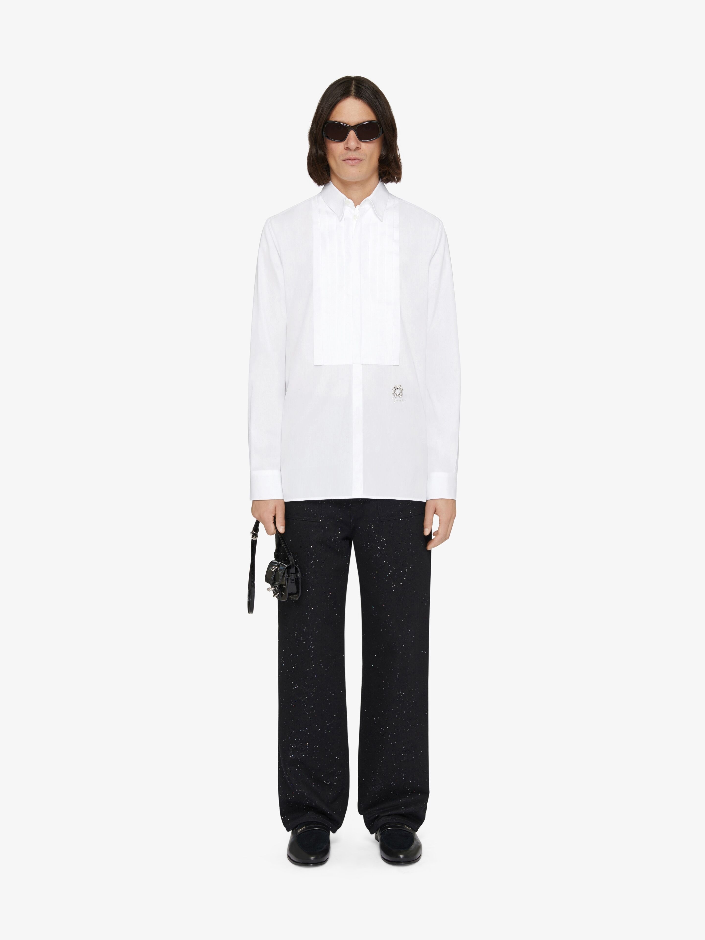 SLIM FIT SHIRT IN COTTON AND CRYSTALS WITH PLASTRON - 1