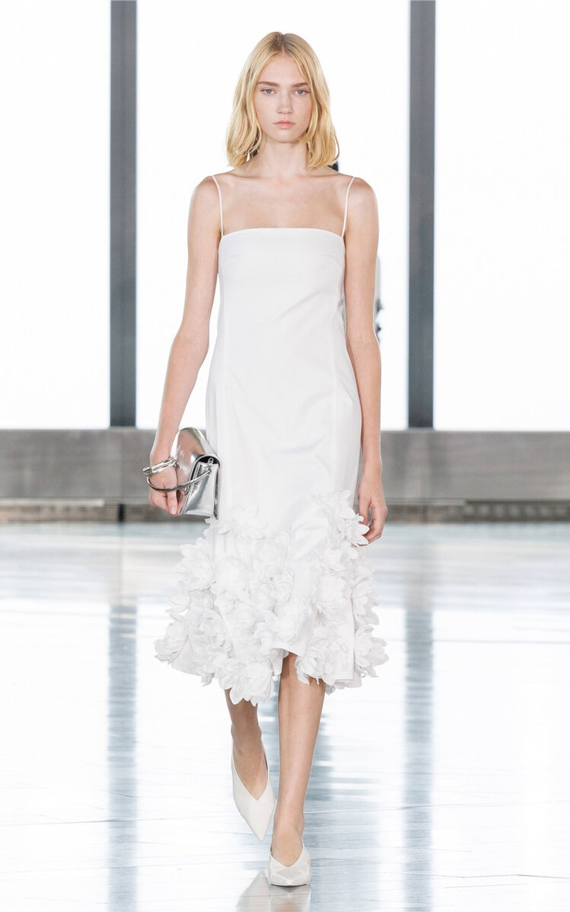 SIMKHAI Bella Floral-Appliquéd Cotton Poplin Midi Dress white outlook