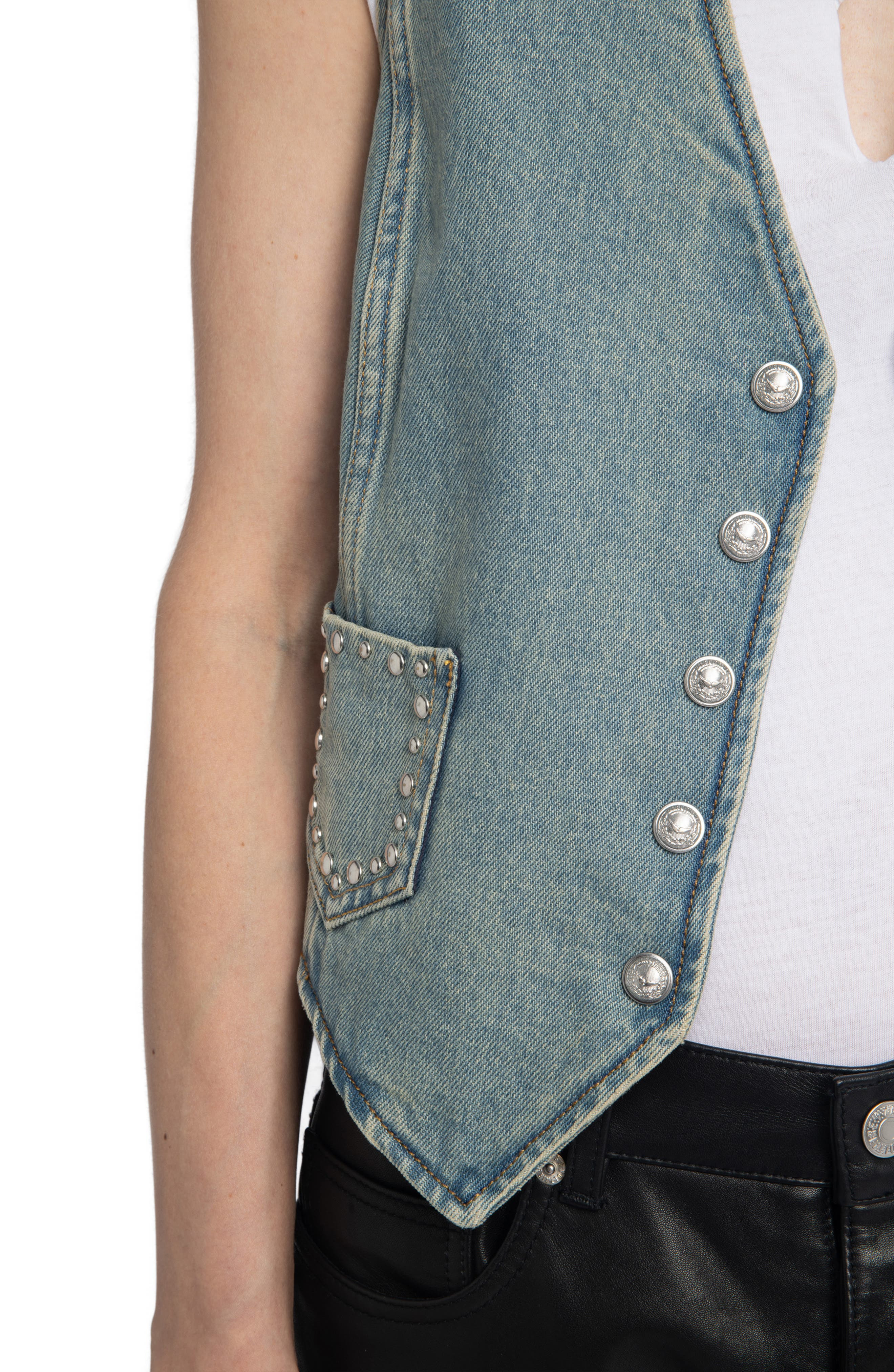 Zadig & Voltaire Stud Detail Denim Vest in Light Blue at Nordstrom - 3