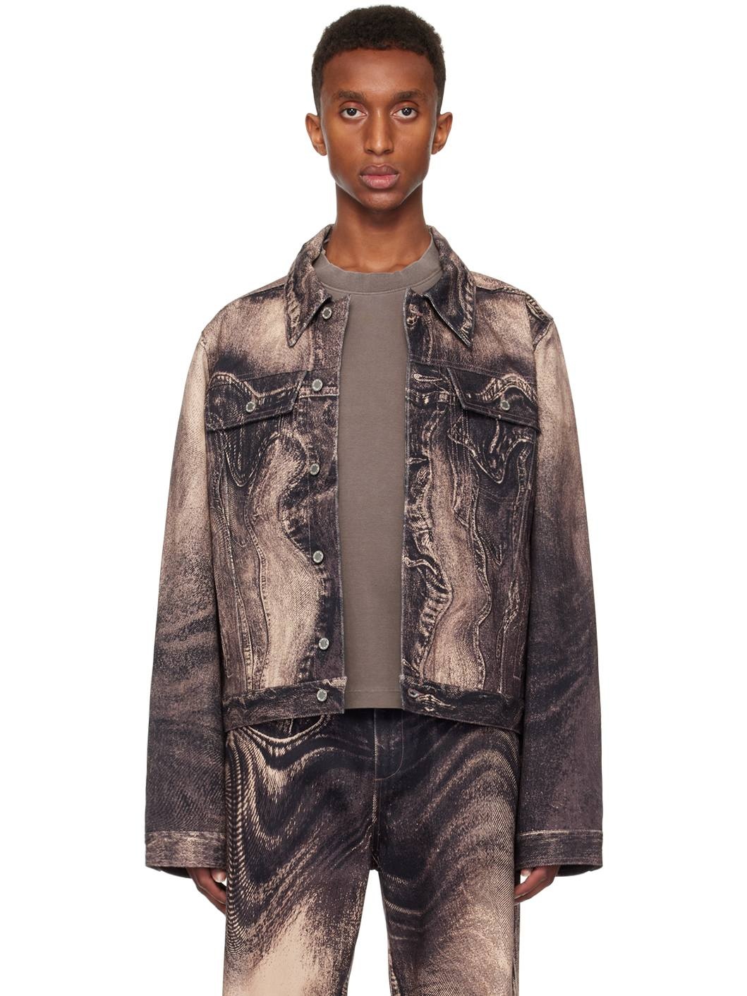 Pink Distorted Print Denim Jacket - 1