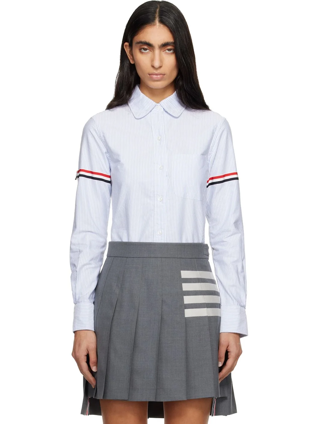 Blue Stripe Oxford Armband Round Collar Shirt - 1