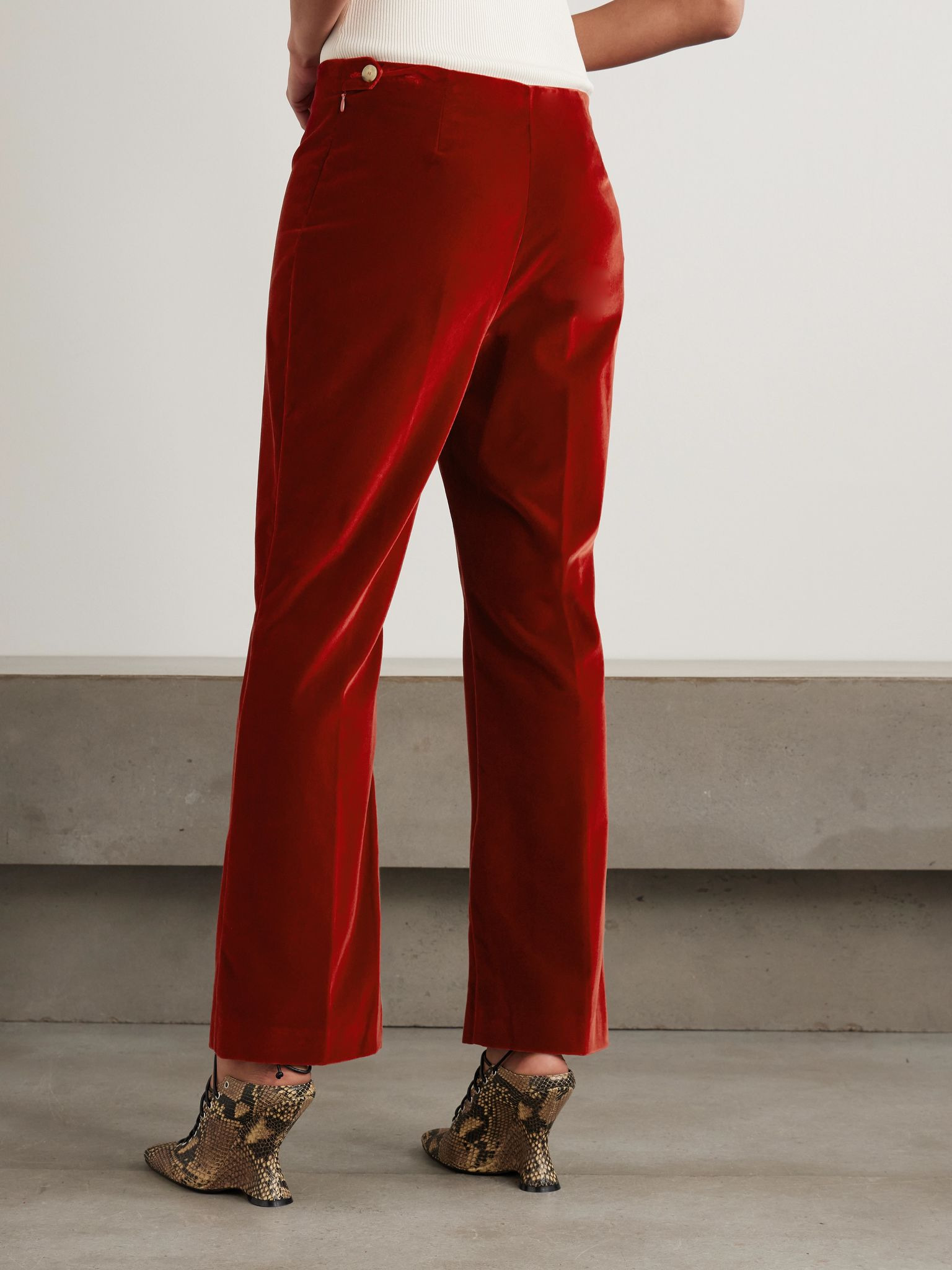 Cotton-blend velvet flared pants Burgundy - 4