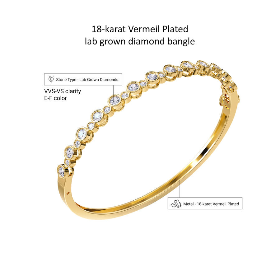 Diamond2Deal - Diamond2Deal 18k Vermeil Plated Silver 1.8 ct Round Lab Grown Diamond Bangle Bracelet 7" VVS-VS, E-F - 3