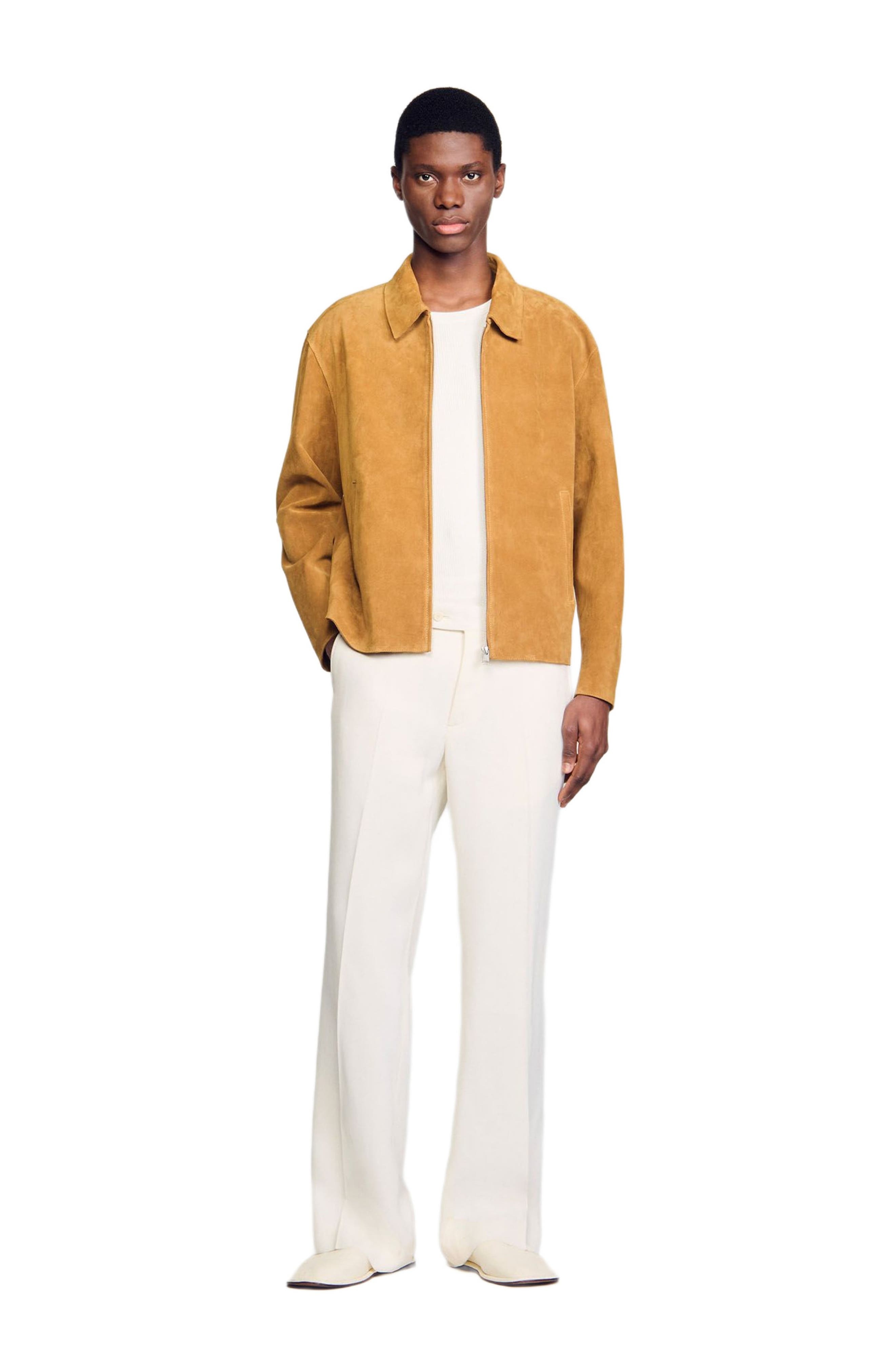 SANDRO Split leather jacket in Camel at Nordstrom - 6