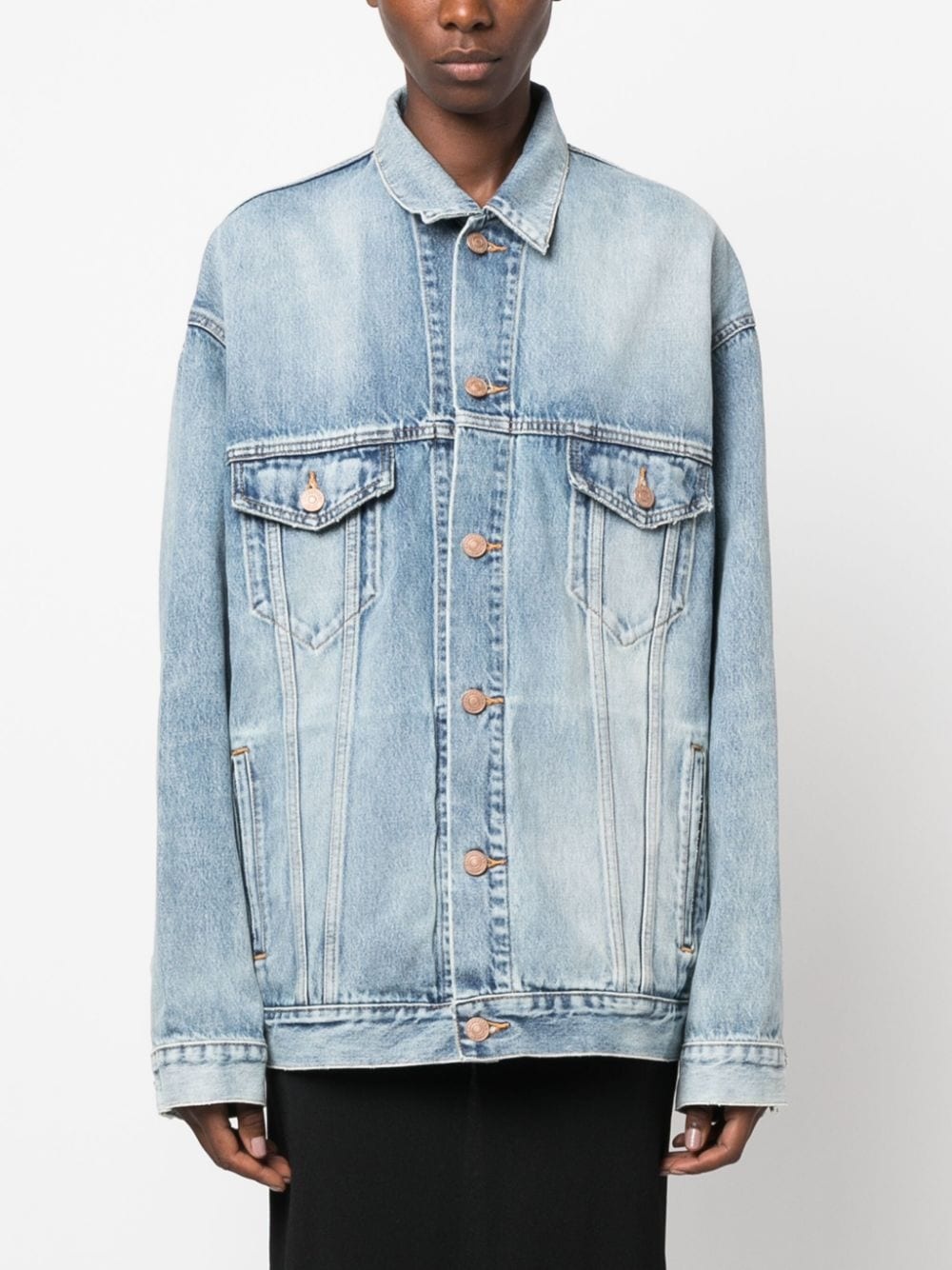 oversized logo-print denim jacket - 3