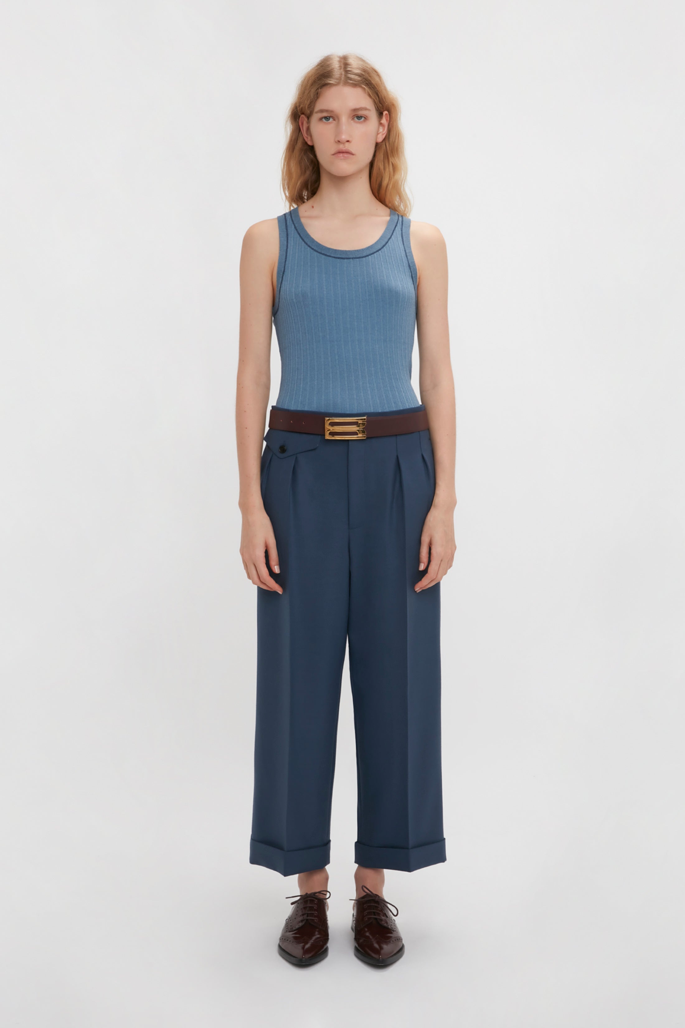 Fine Knit Micro Stripe Tank In Heritage Blue - 2