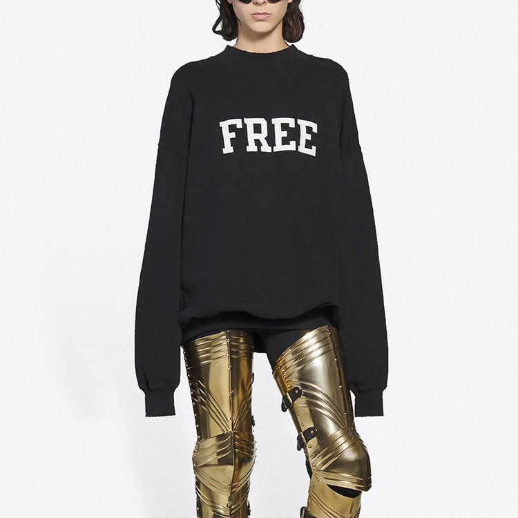 Balenciaga Unisex FW21 Free Printing Round-neck Sweatshirt Black 652981TKVD41070 - 5