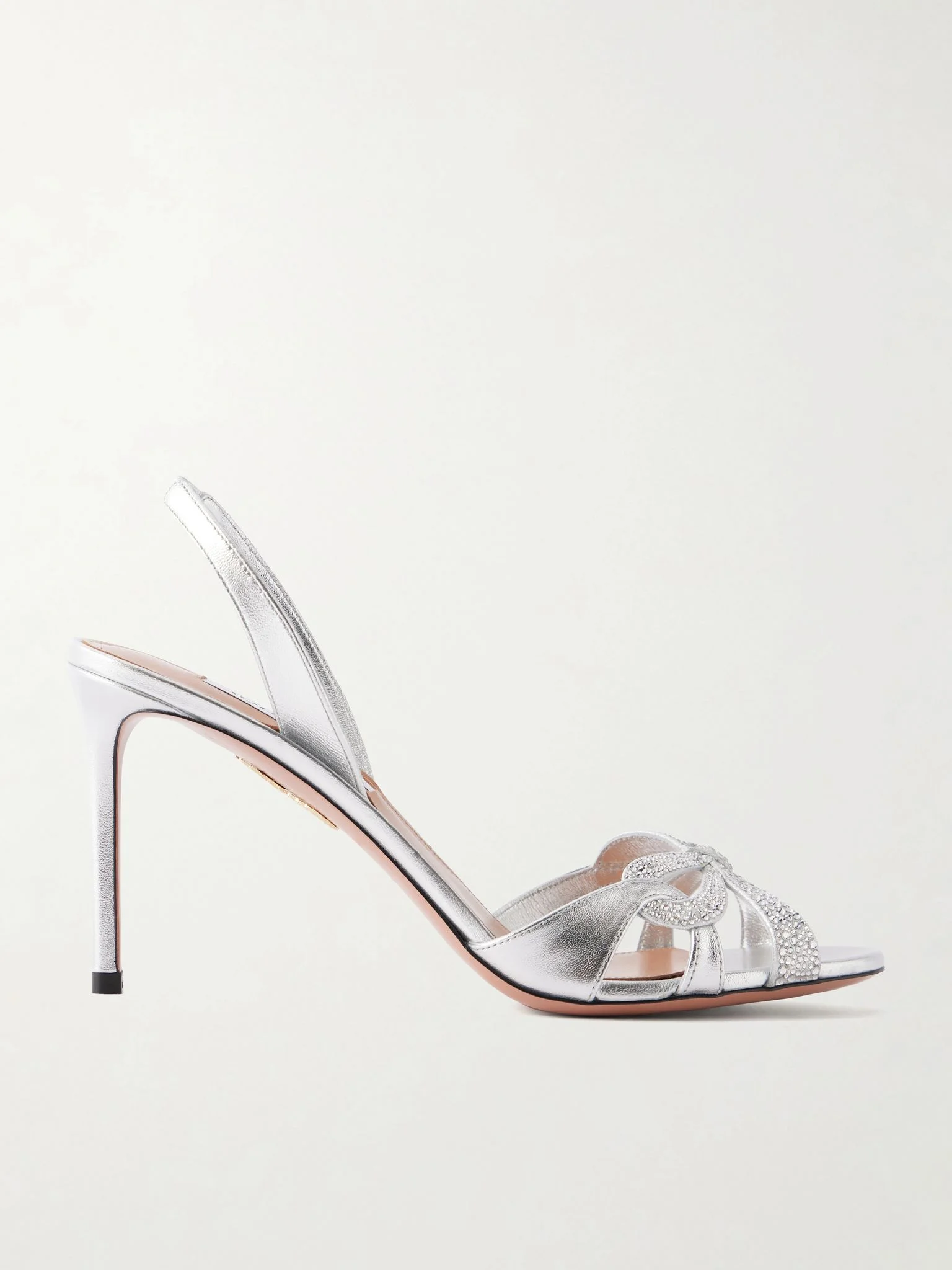 Ribbon Kiss 85 crystal-embellished metallic leather sandals Silver - 1