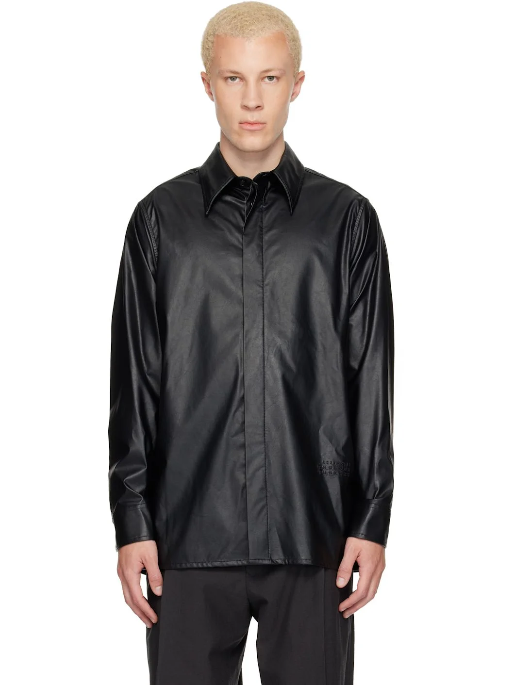 Black Long-Sleeved Faux-Leather Shirt - 1