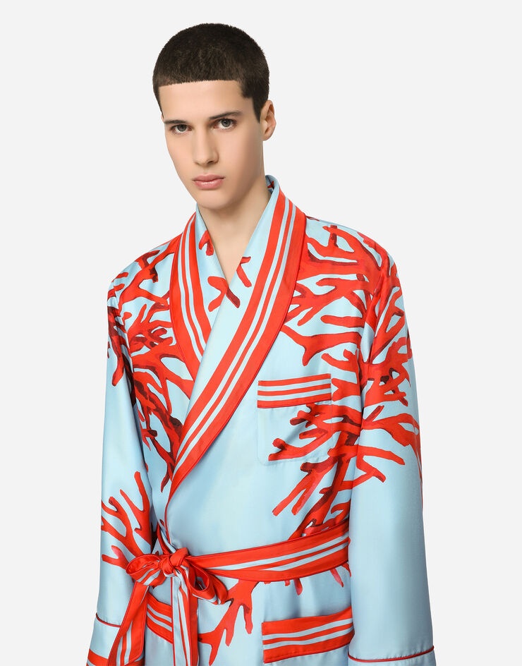 Coral-print silk robe - 1