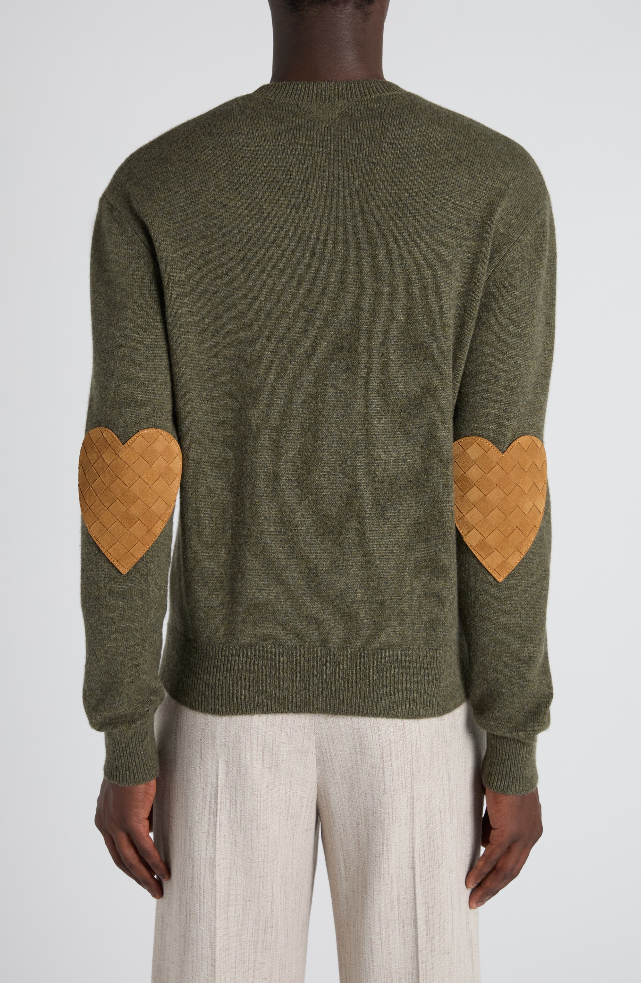 Bottega Veneta Classic Cashmere Blend Sweater with Intrecciato Suede Hearts in 3749 Camo at Nordstro - 3