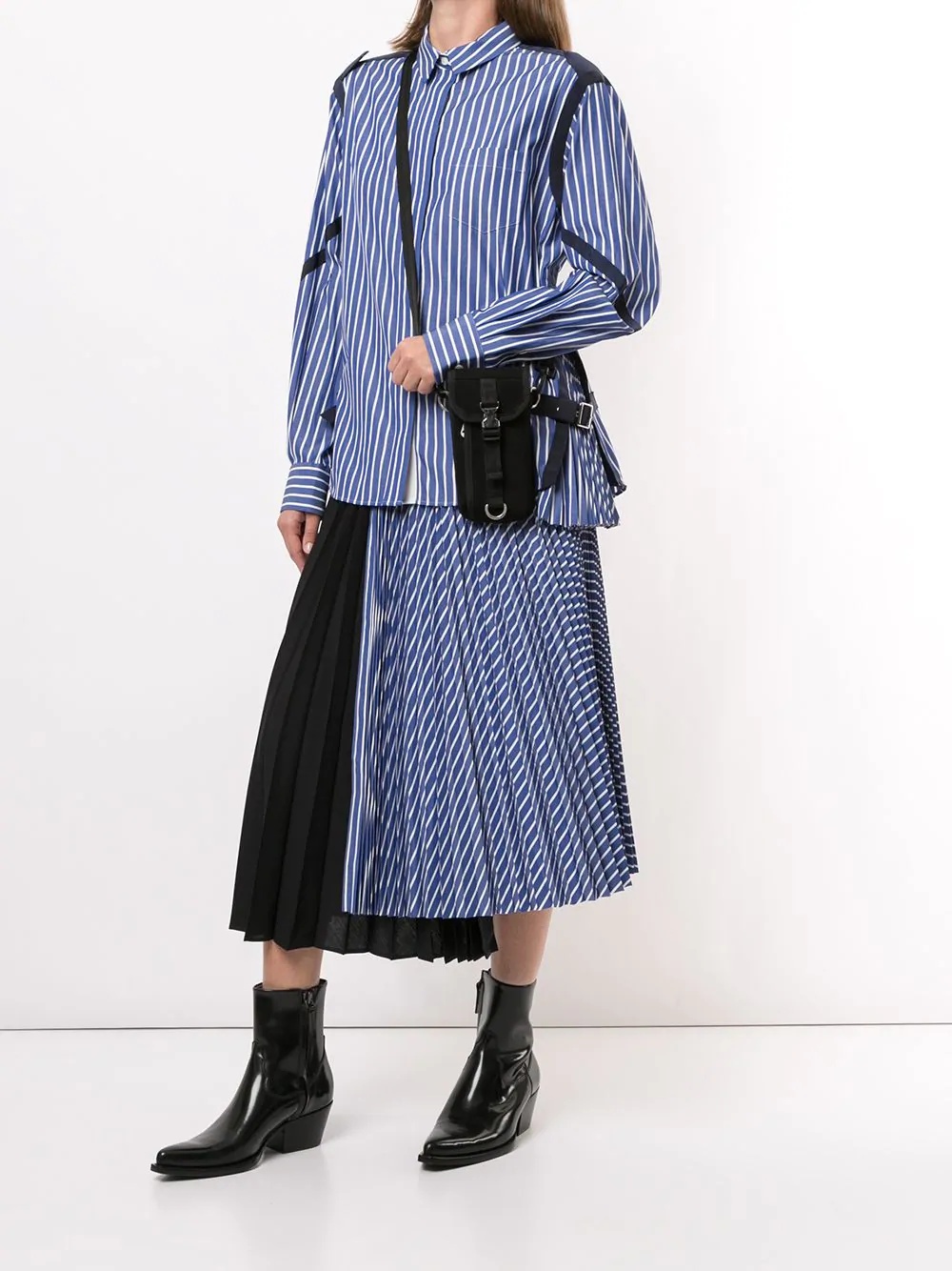 strap-embellished striped poplin shirt - 2