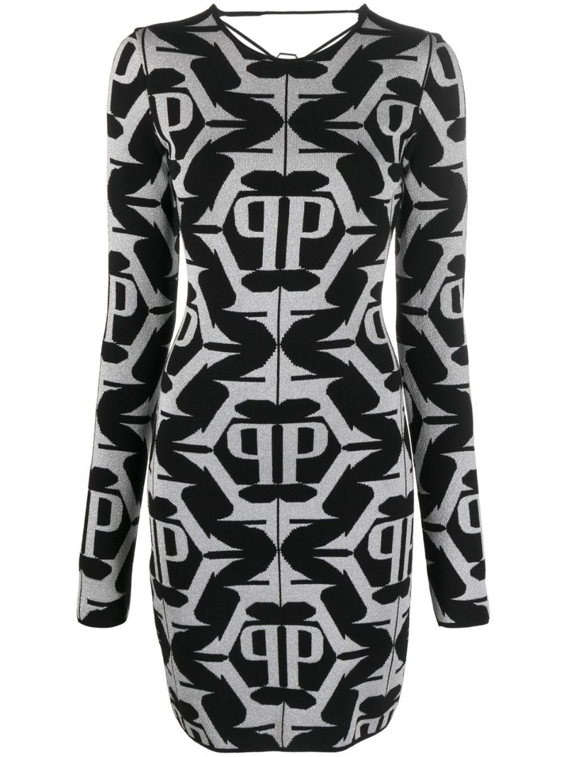 Hexagon monogram-jacquard lurex minidress 1