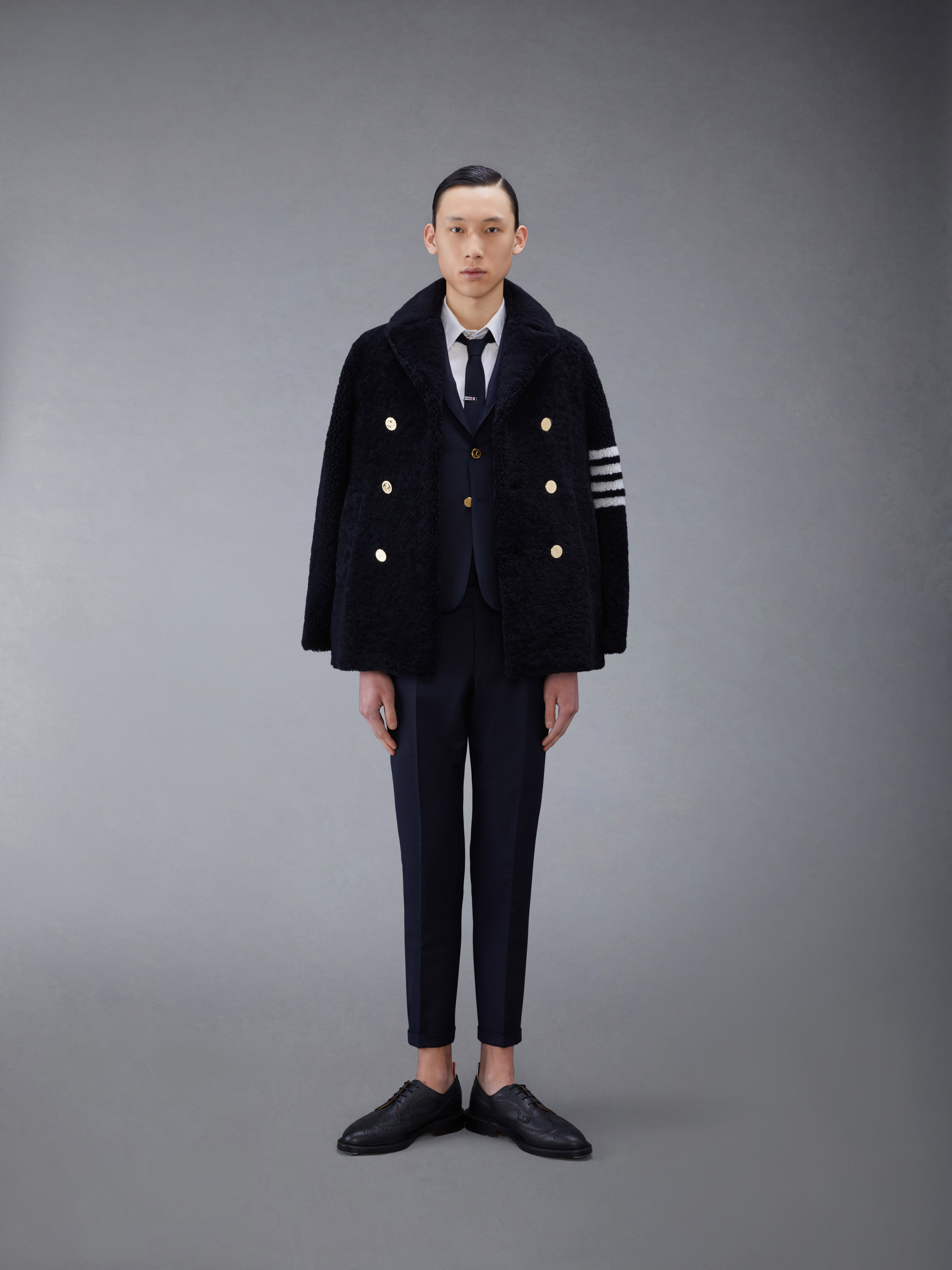 Shearling 4-Bar Peacoat - 3