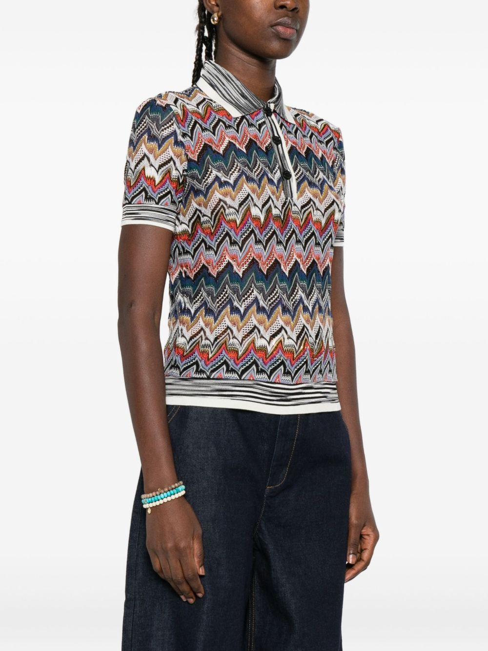 zigzag-knit polo shirt - 3