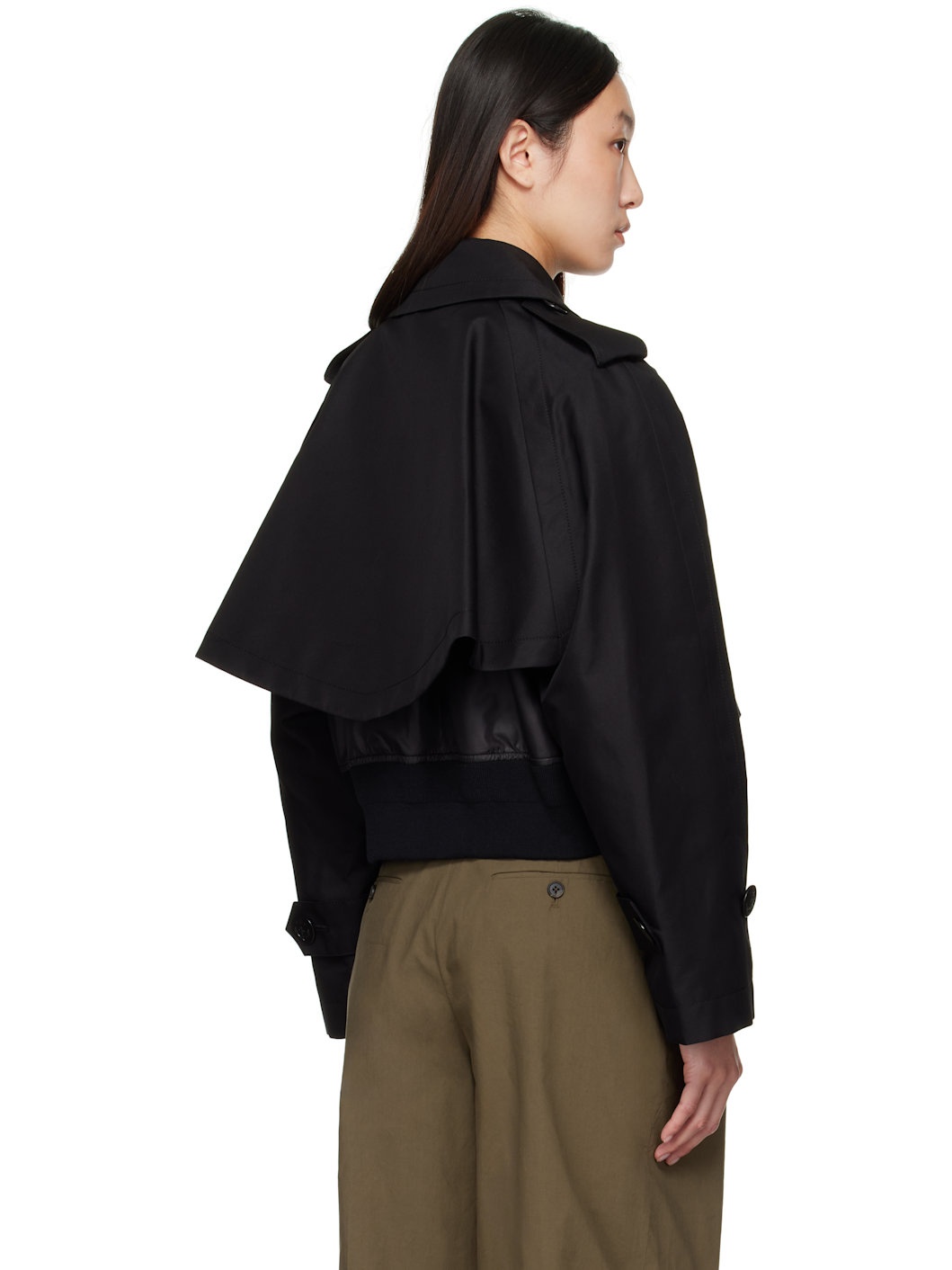 Black Cotton Gabardine x Nylon Twill Jacket - 3